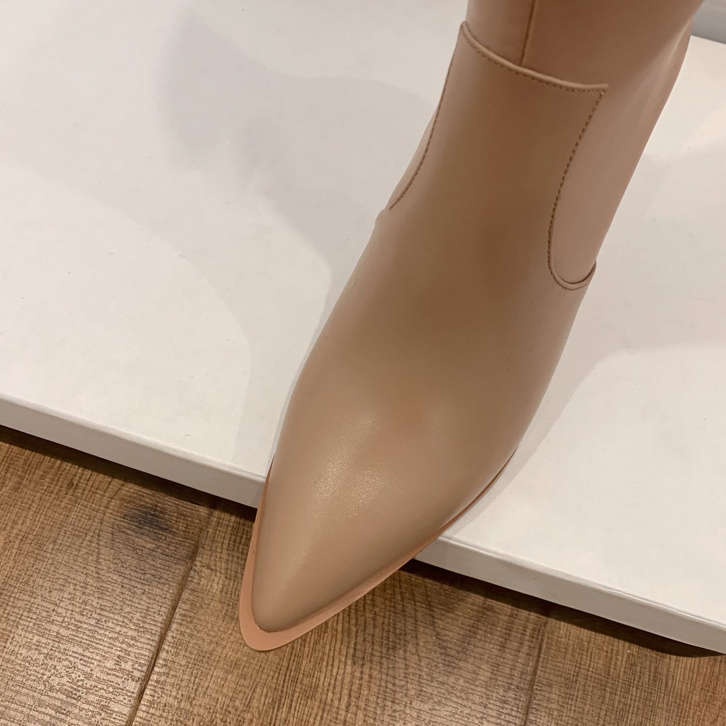 Nine Seven Women's Genuine Leather Pointed Toe Handmade Stiletto Heels Half Side Zipper Stylish Knee High Boots