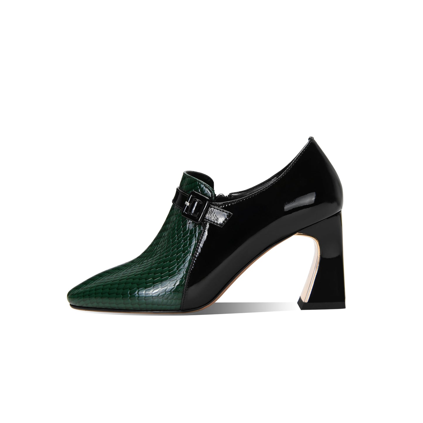 Nine Seven Women's Genuine Leather Round Toe Handmade Buckle Side Zipper Multi-Colored Mid Chunky Heel Stylish Pumps Shoes