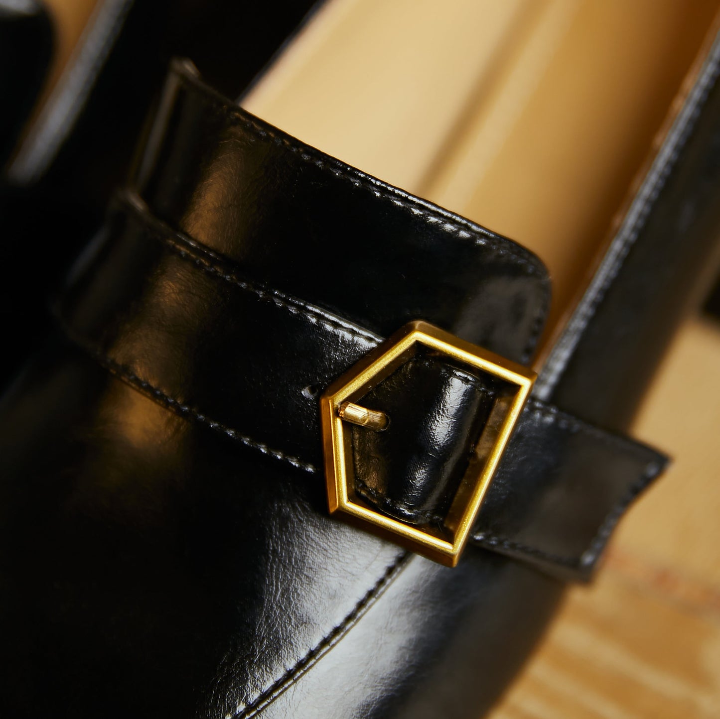 Nine Seven Genuine Leather Women's Handmade Square Toe Mid Block Heel Slip On Graceful Oxford Loafer Pumps with Cool Buckle