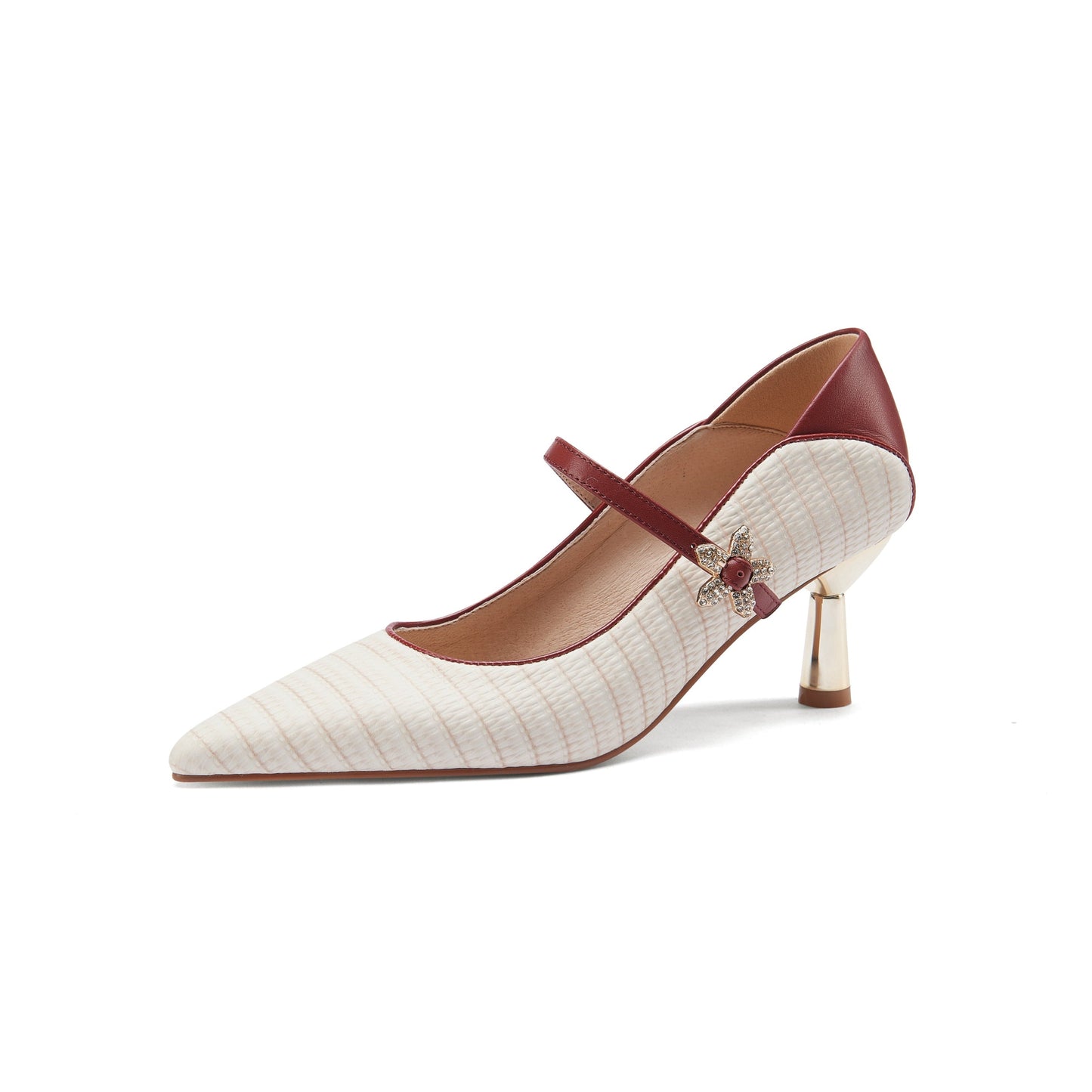 Nine Seven Women's Genuine Letaher Handmade Assorted Colors Pointed Toe Mid Heels Pumps Shoes with Floral Buckle