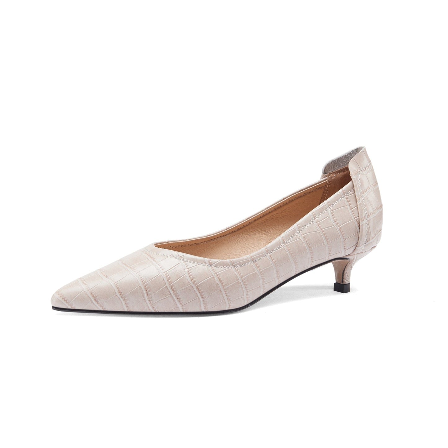 Nine Seven Women's Handmade Genuine Leather Pointed Toe Low Kitten Heel Slip On V-Shaped Retro Pump Shoes