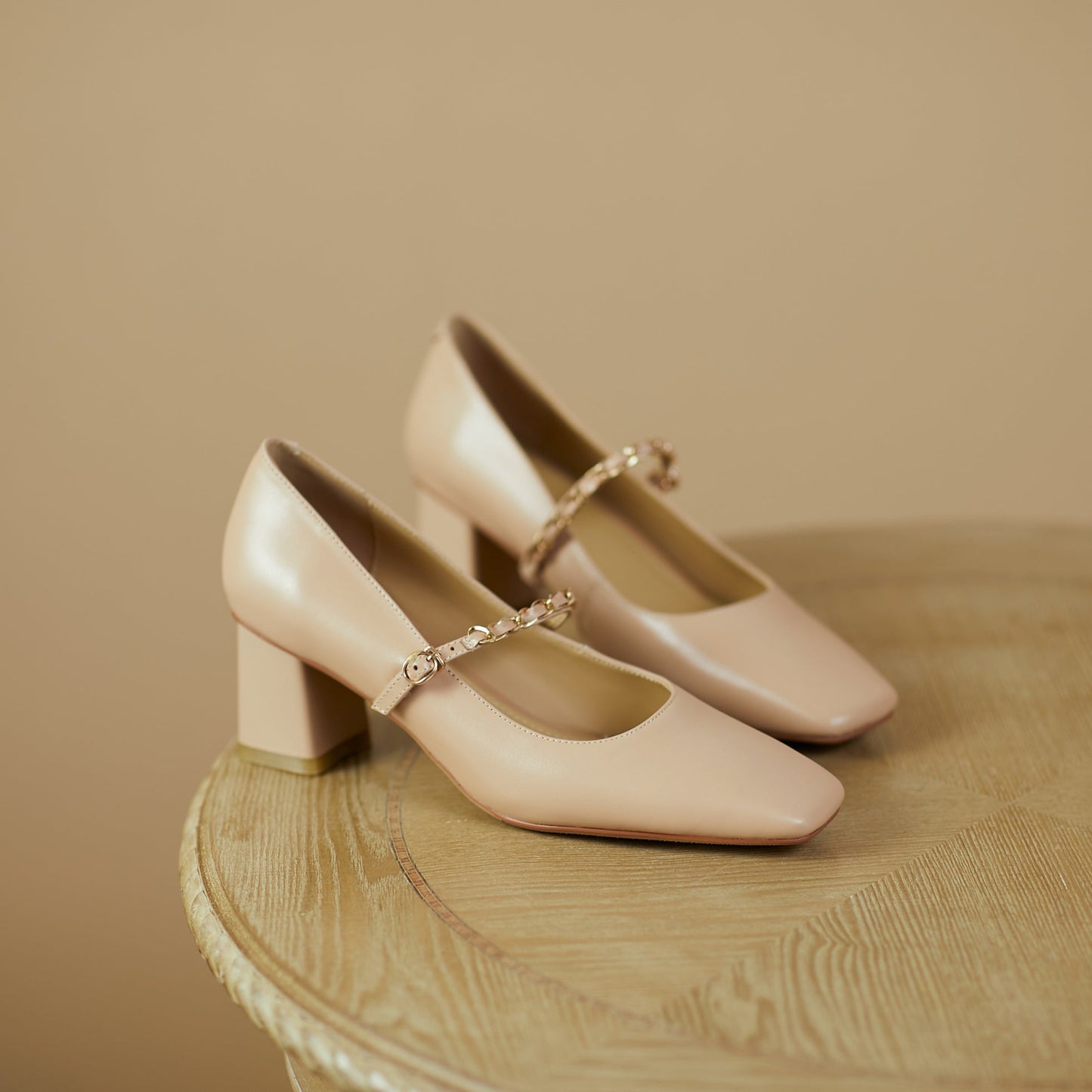 Nine Seven Women's Genuine Leather Handmade Mid Chunky Heel Classic Square Toe Buckle Retro Mary Jane Pump Shoes