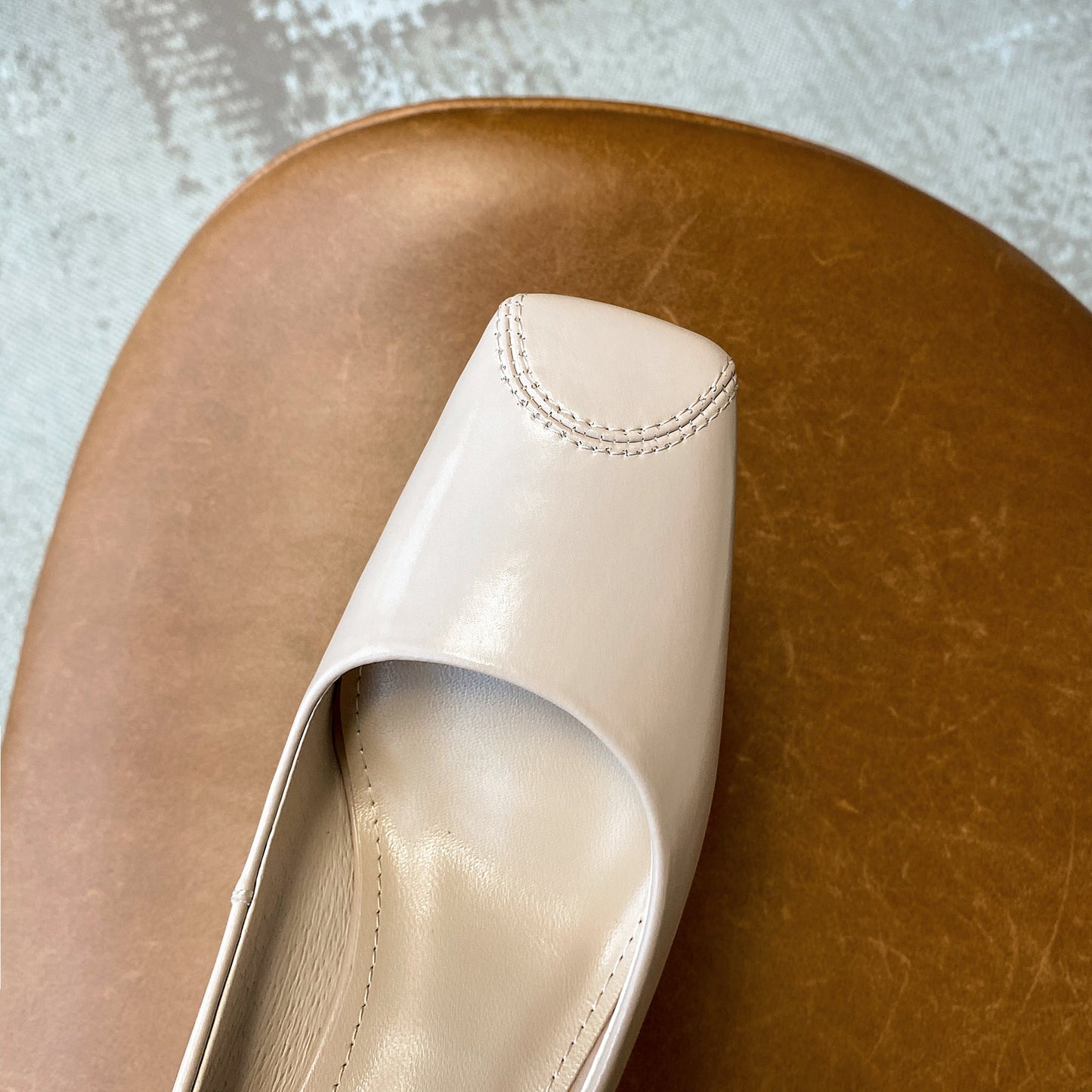 Nine Seven Women's Genuine Leather Square Toe Handmade Stiletto Mid Heels Elegant Dress Pumps