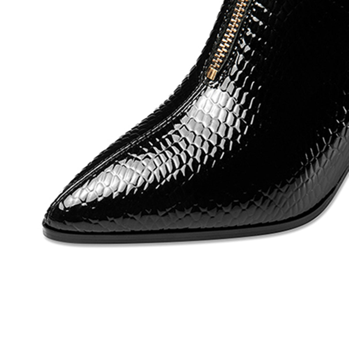 Nine Seven Patent Leather Women's Handmade Pointed Toe Chunky Heel Plus-Size Modern Front Zip Ankle Booties