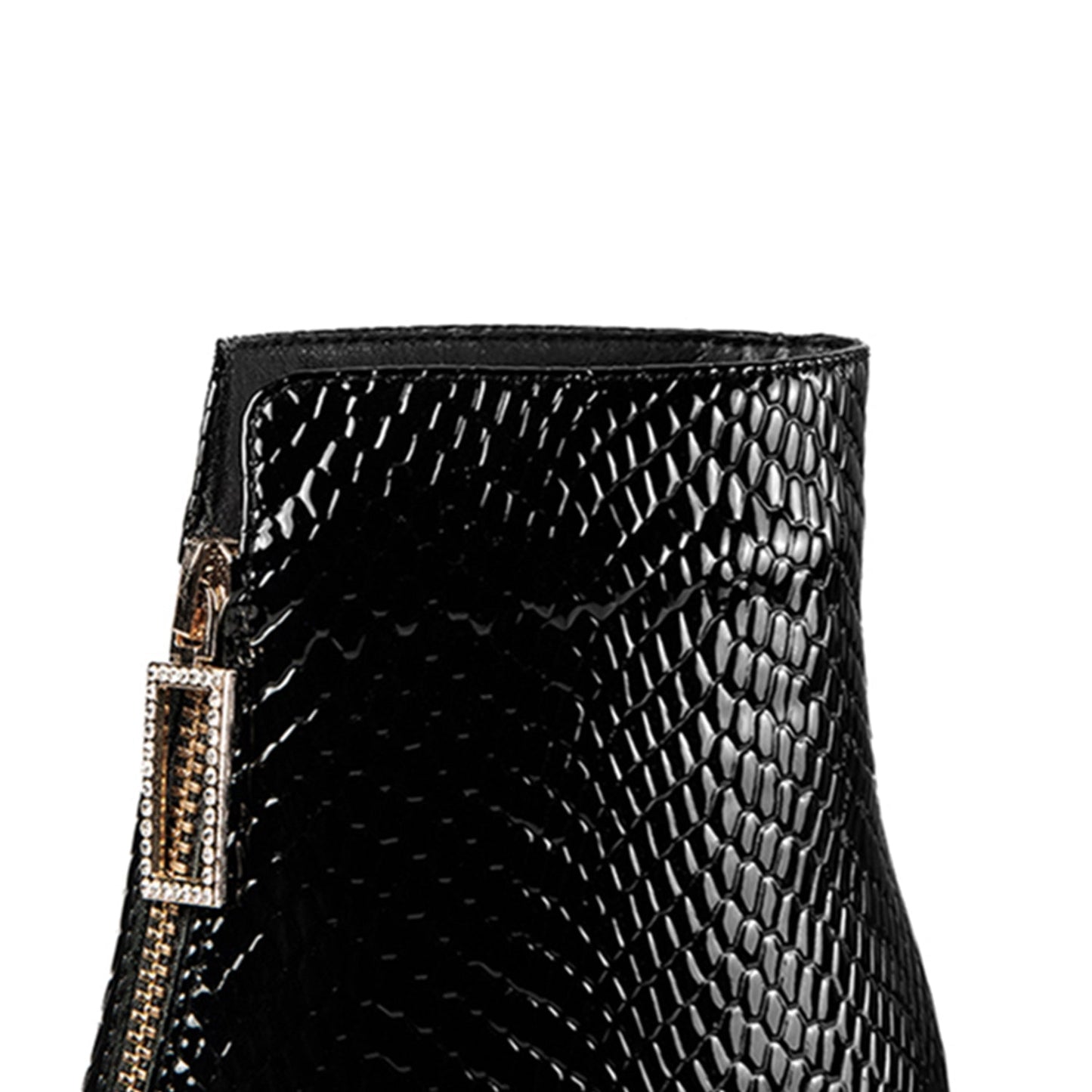 Nine Seven Patent Leather Women's Handmade Pointed Toe Chunky Heel Plus-Size Modern Front Zip Ankle Booties