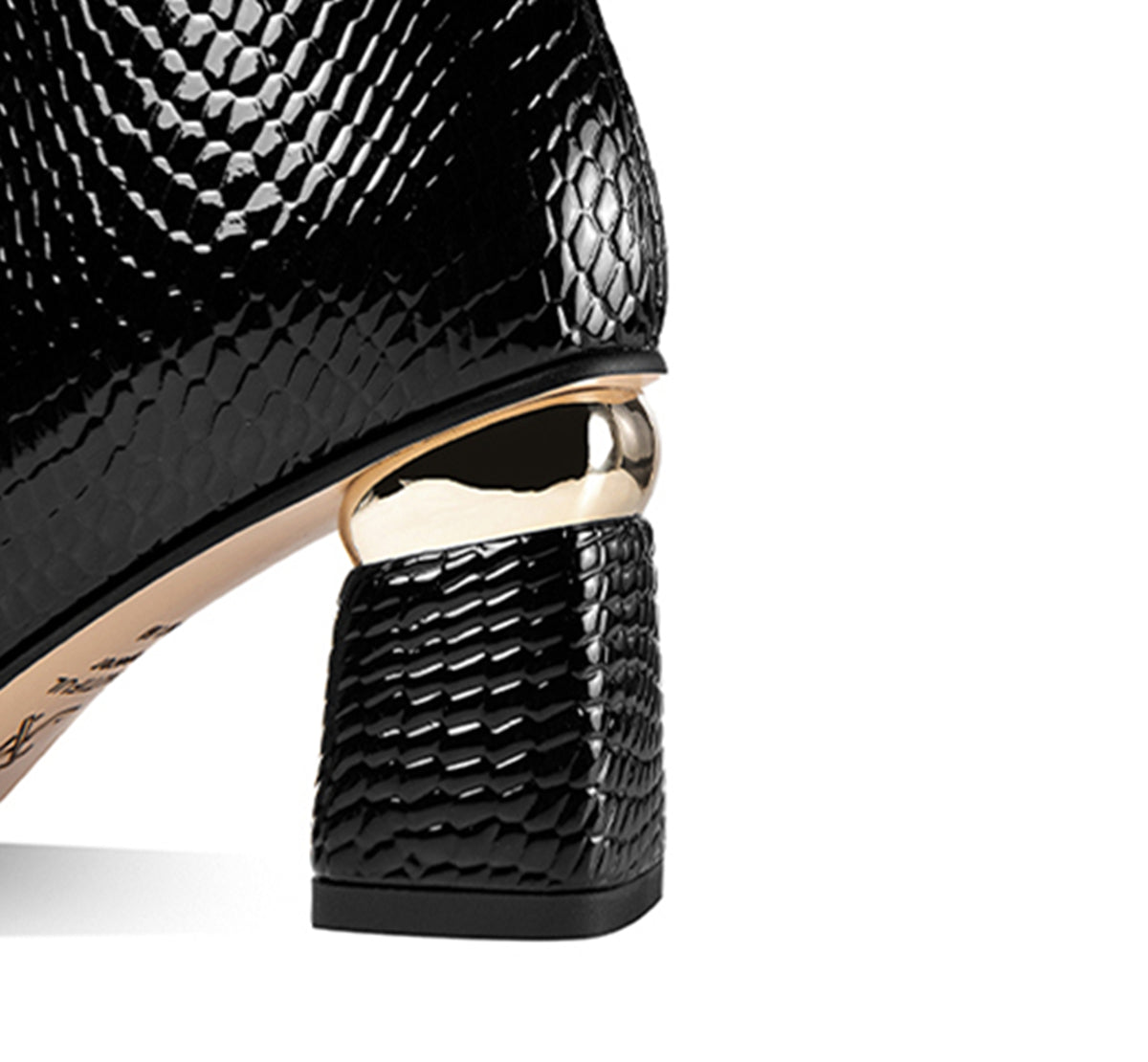 Nine Seven Patent Leather Women's Handmade Pointed Toe Chunky Heel Plus-Size Modern Front Zip Ankle Booties