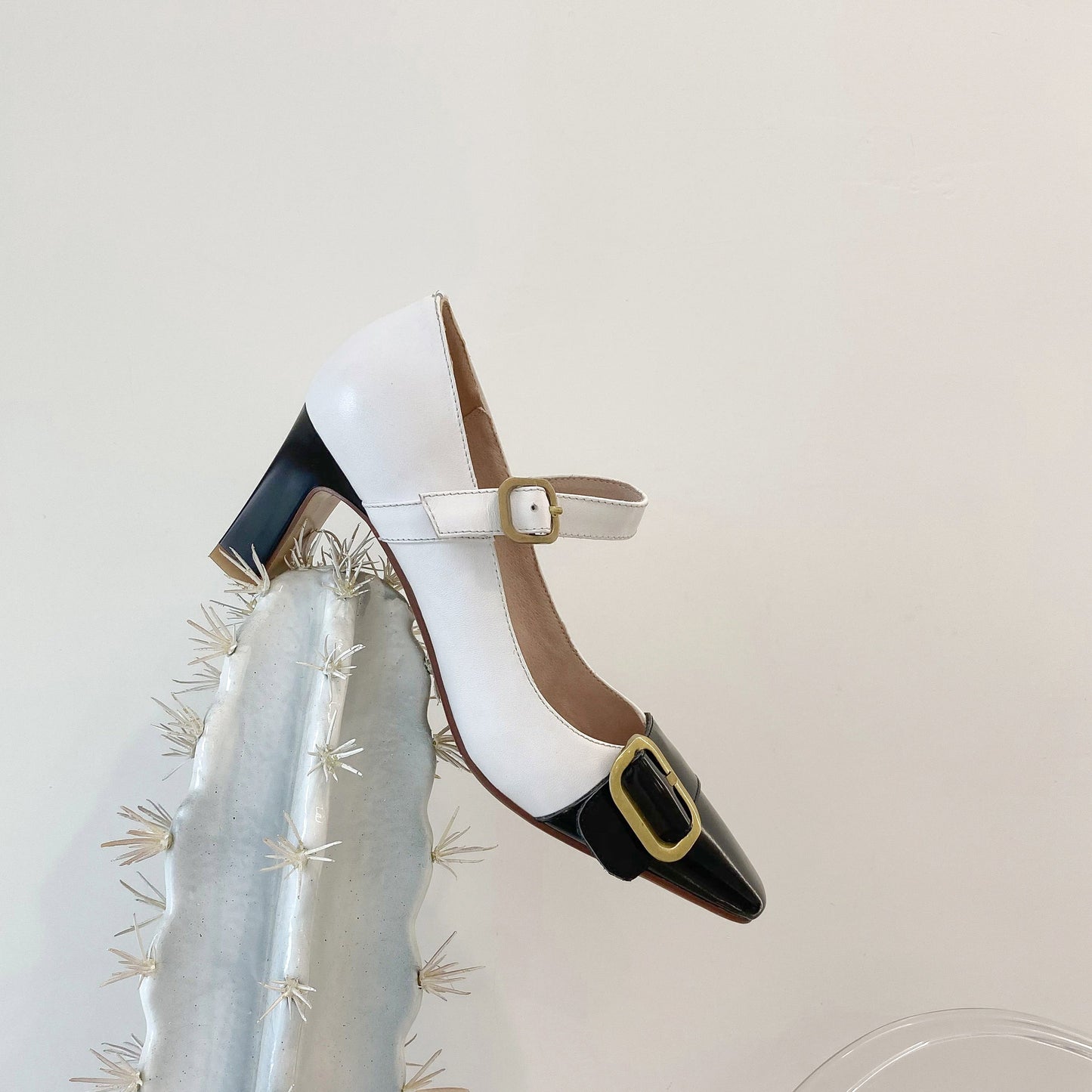 Nine Seven Genuine Leather Women's Handmade Littele Square Toe Buckle Mid Chunky Heel Classic Mary Jane Pump Shoes