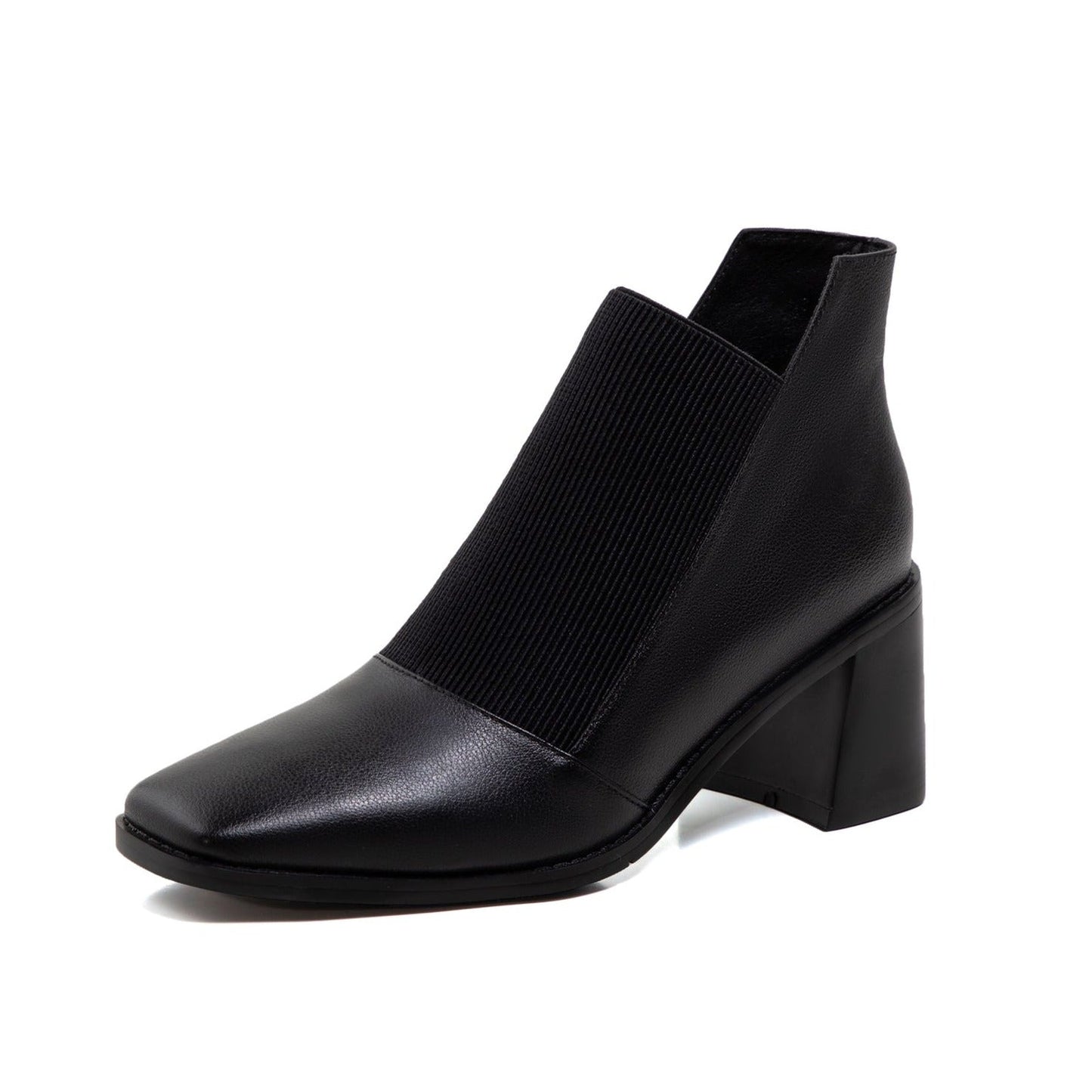 Nine Seven Women's Genuine Leather with Elastic Handmade Square Toe Mid Chunky Heels Casual Ankle Boots