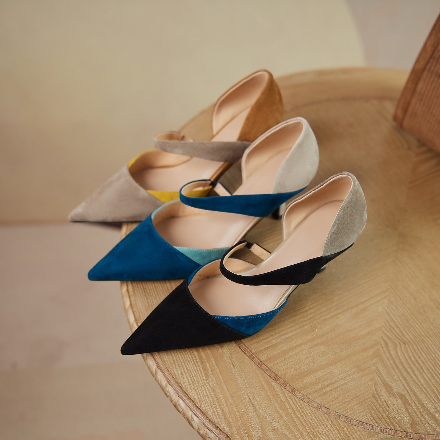 Nine Seven Suede Leather Women's Handmade Assorted Colors Pointed Toe Mid Heel Graceful Summer Dress Pumps