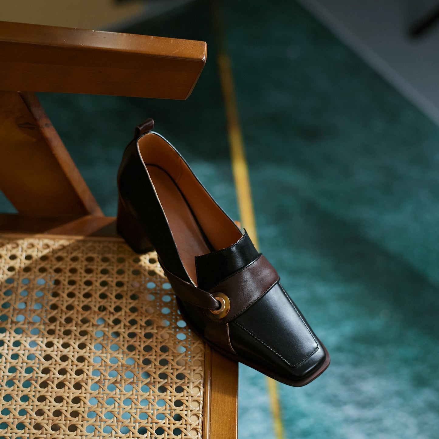 Nine Seven Women's Square Toe Genuine Leather Handmade Chunky Heel Stylish Loafers Shoes