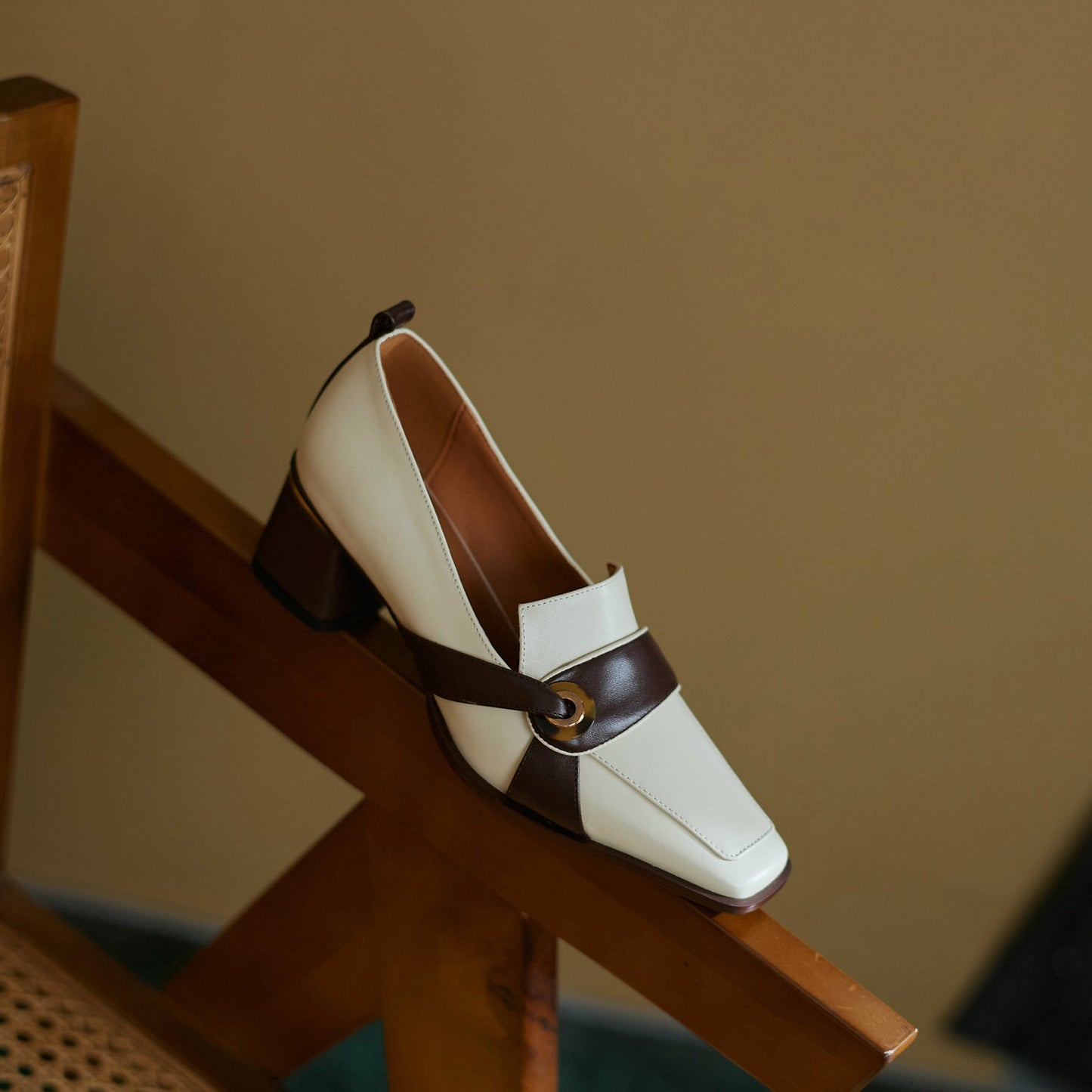 Nine Seven Women's Square Toe Genuine Leather Handmade Chunky Heel Stylish Loafers Shoes