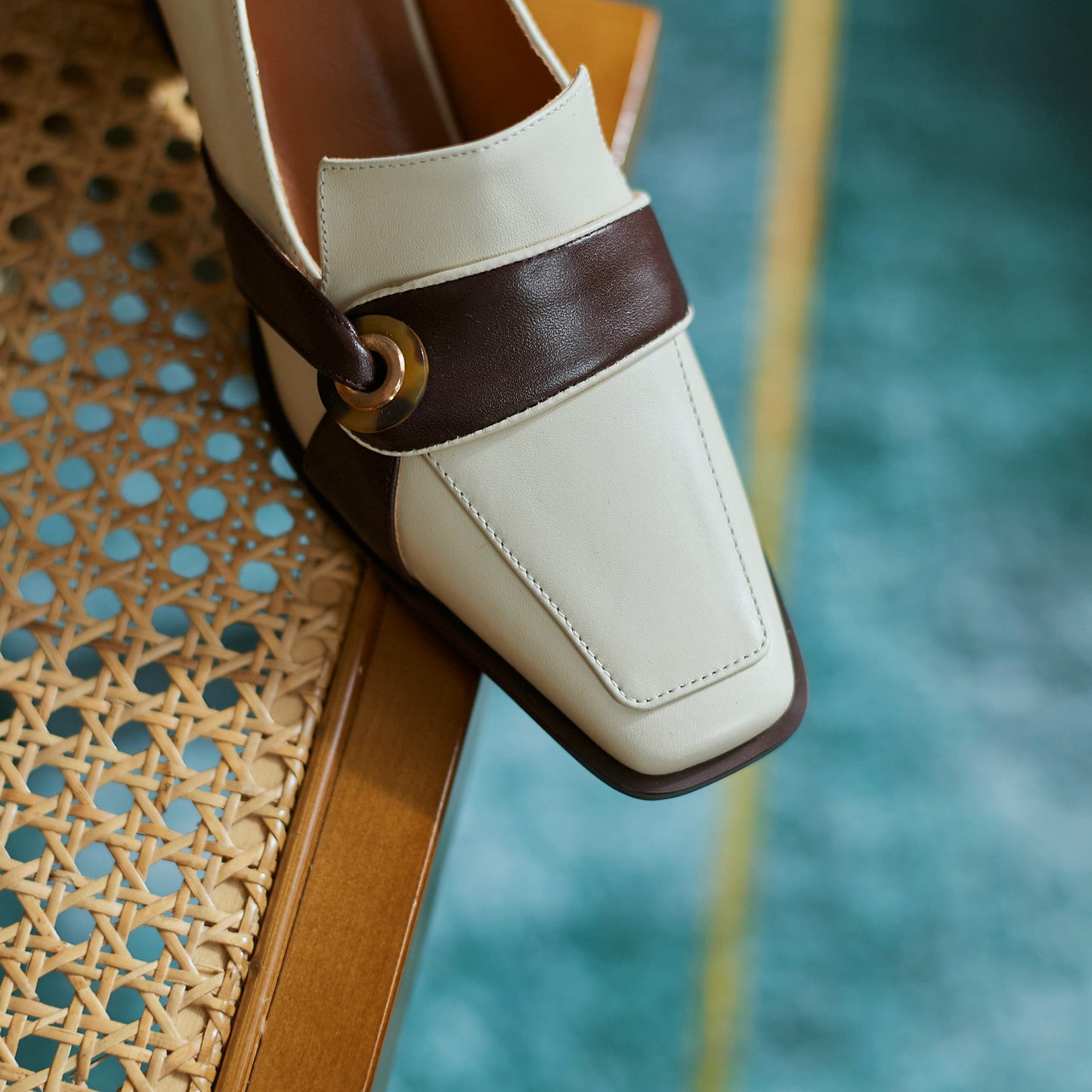 Nine Seven Women's Square Toe Genuine Leather Handmade Chunky Heel Stylish Loafers Shoes