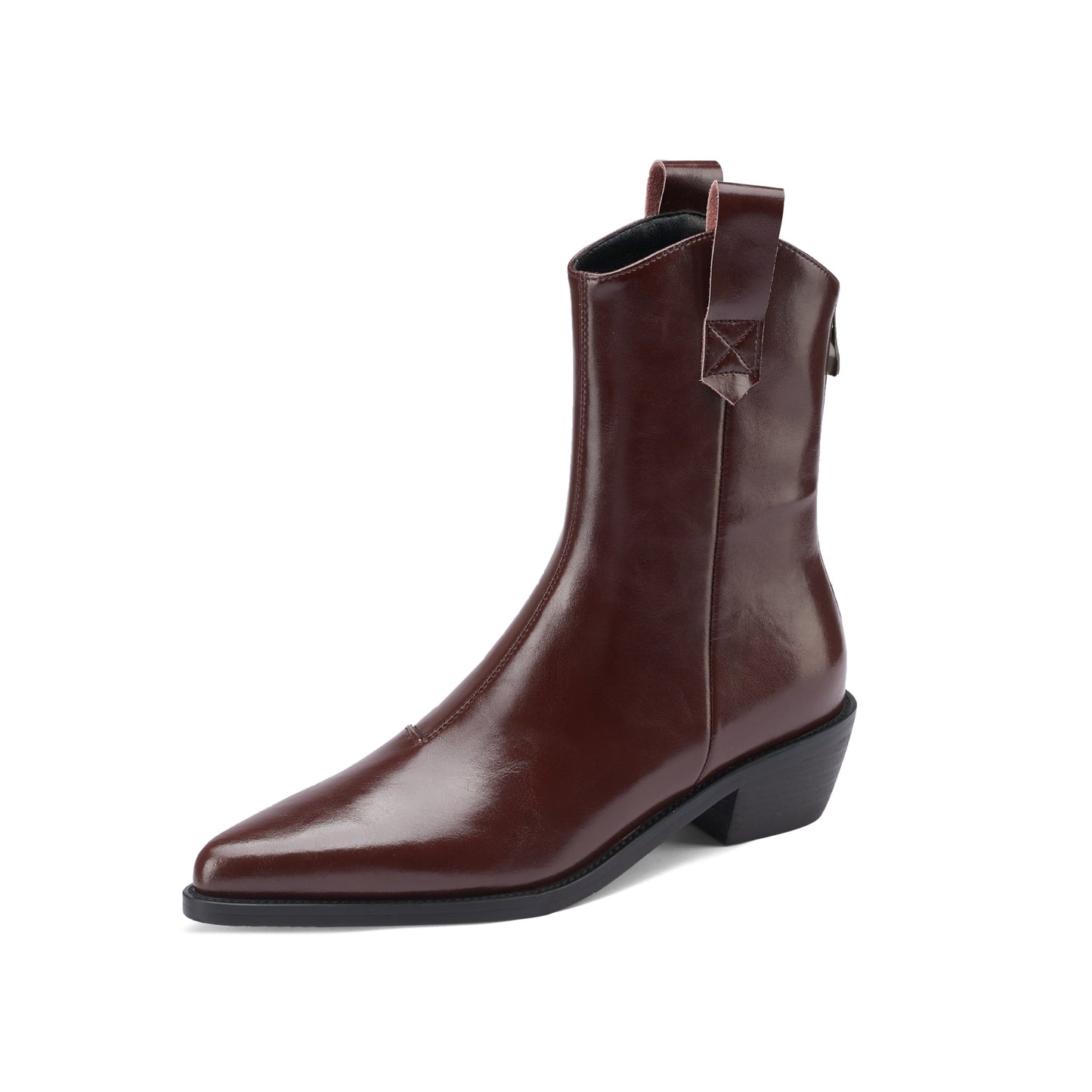 Nine Seven Genuine Leather Women's Pointed Toe Back Zip Up Handmade Chunky Heels Stylish Western Boots