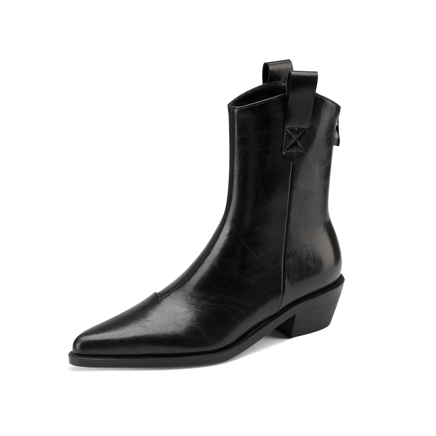 Nine Seven Genuine Leather Women's Pointed Toe Back Zip Up Handmade Chunky Heels Stylish Western Boots