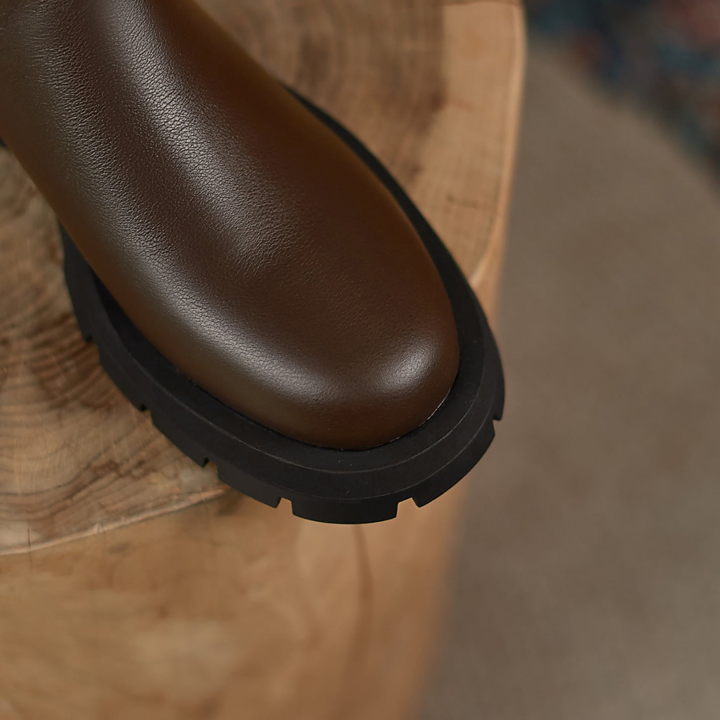 Nine Seven Women's Genuine Leather Round Toe Handmade Platform Side Zipper Chic Irregular Knight Boots