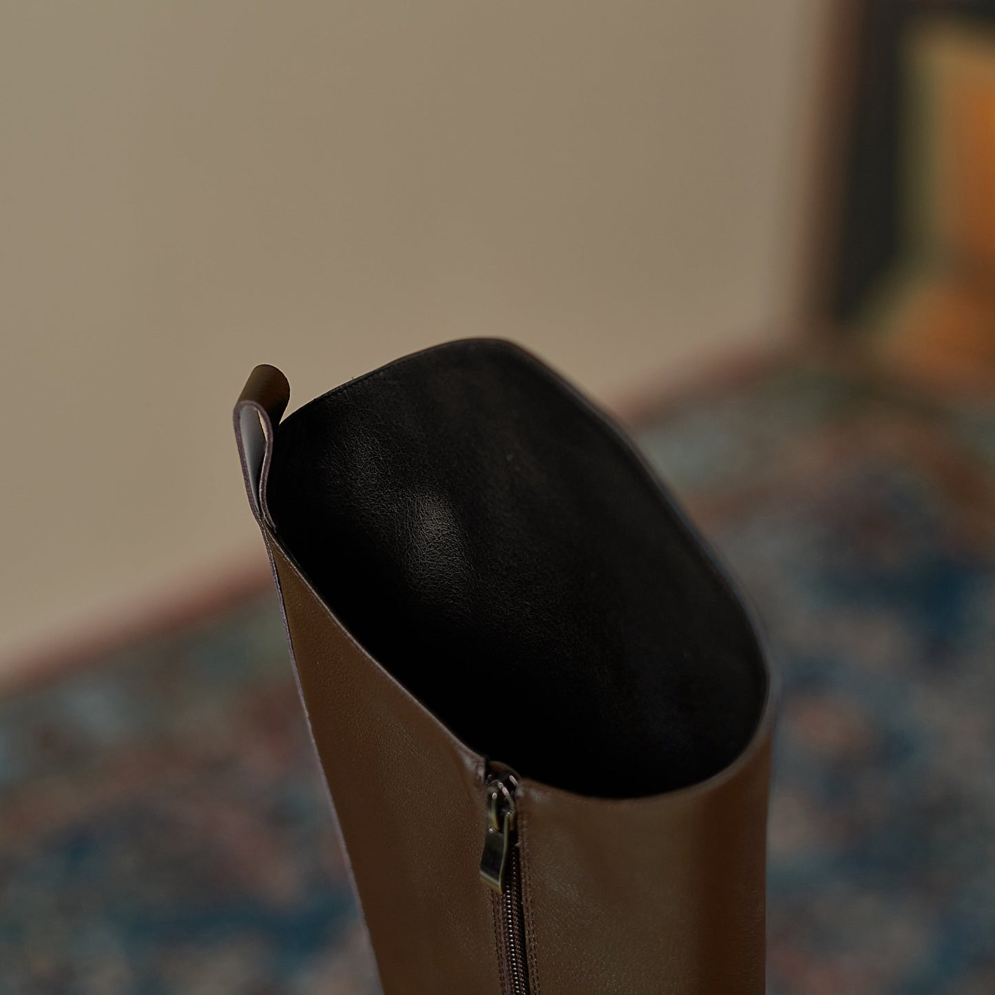 Nine Seven Women's Genuine Leather Round Toe Handmade Platform Side Zipper Chic Irregular Knight Boots