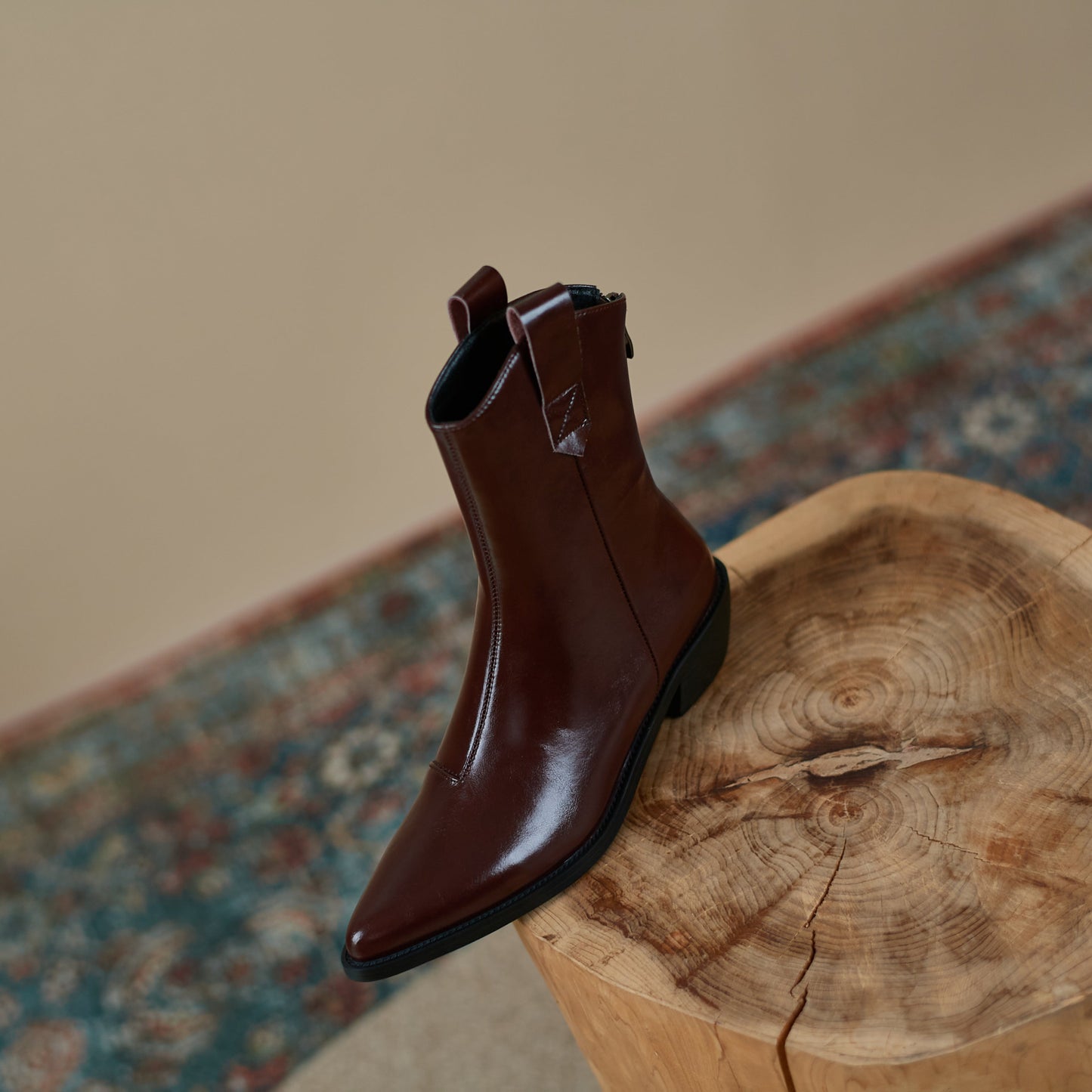 Nine Seven Genuine Leather Women's Pointed Toe Back Zip Up Handmade Chunky Heels Stylish Western Boots