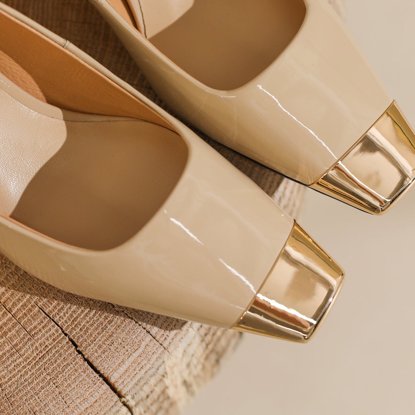 Nine Seven Handmade Cap Toe Women's Patent Leather Stiletto Mid Heel Stylish Pumps Shoes