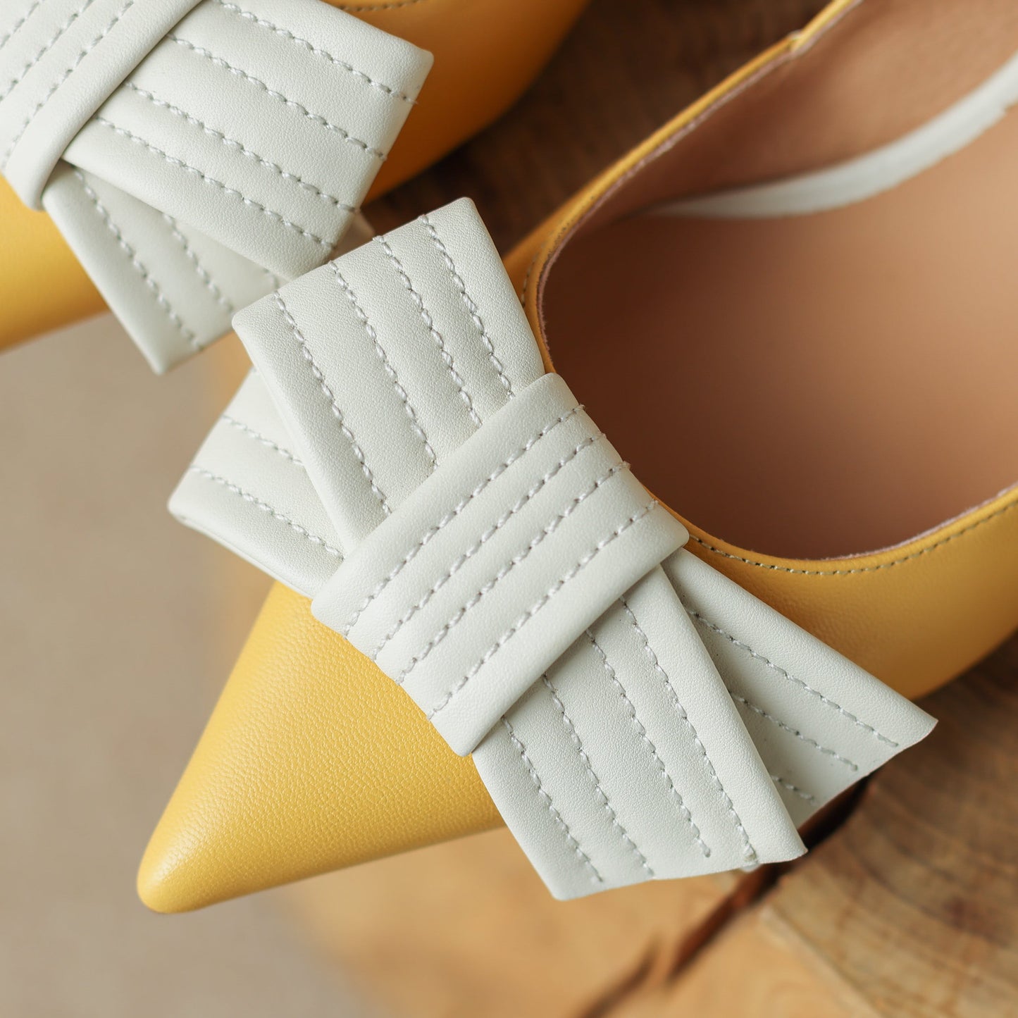 Nine Seven Women's Genuine Leather Pointed Toe Handmade Bowknot Slip On Low Heels Cute Pumps