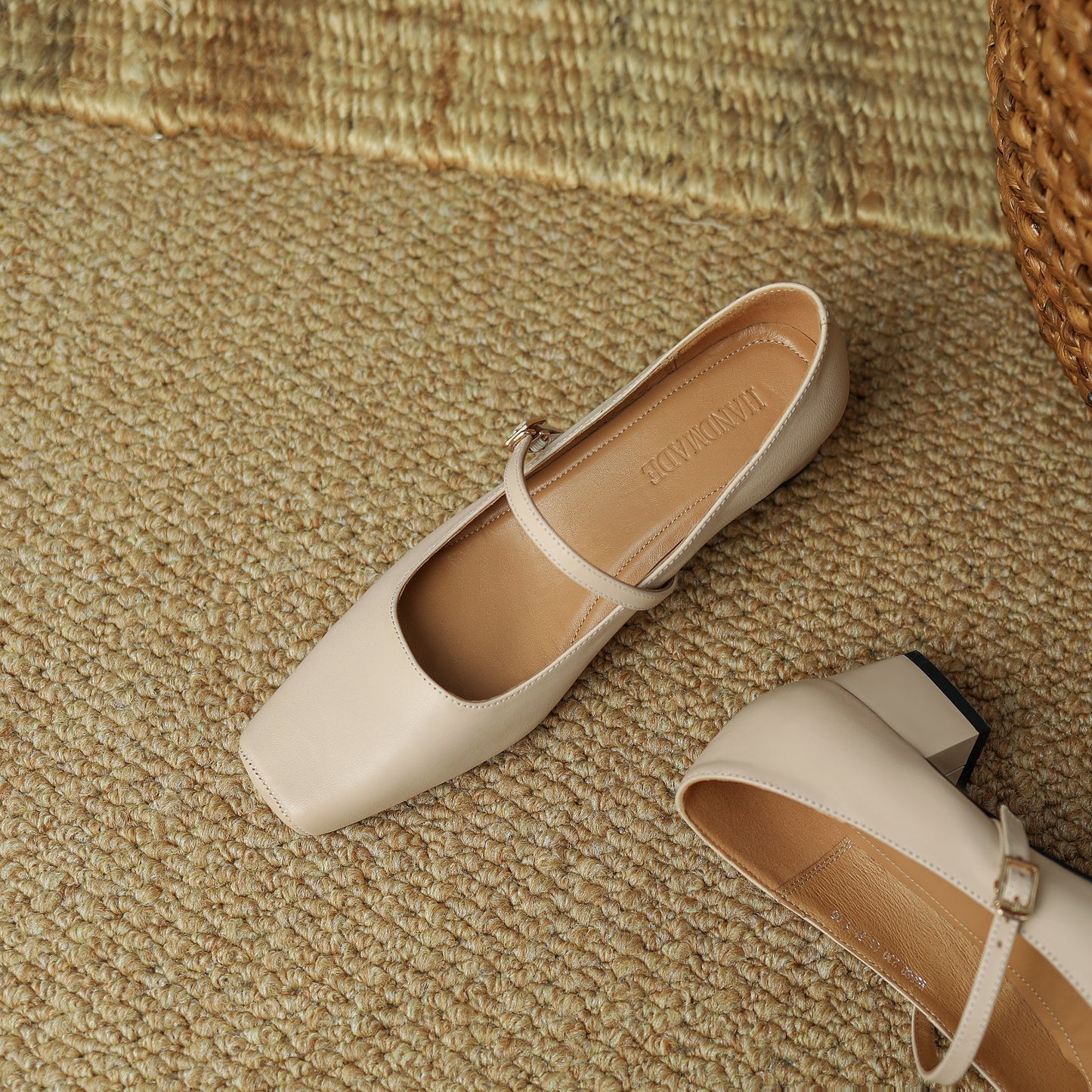 Nine Seven Women's Genuine Leather Handmade Square Toe Mid Heel Buckle Mary Jane Dress Pumps