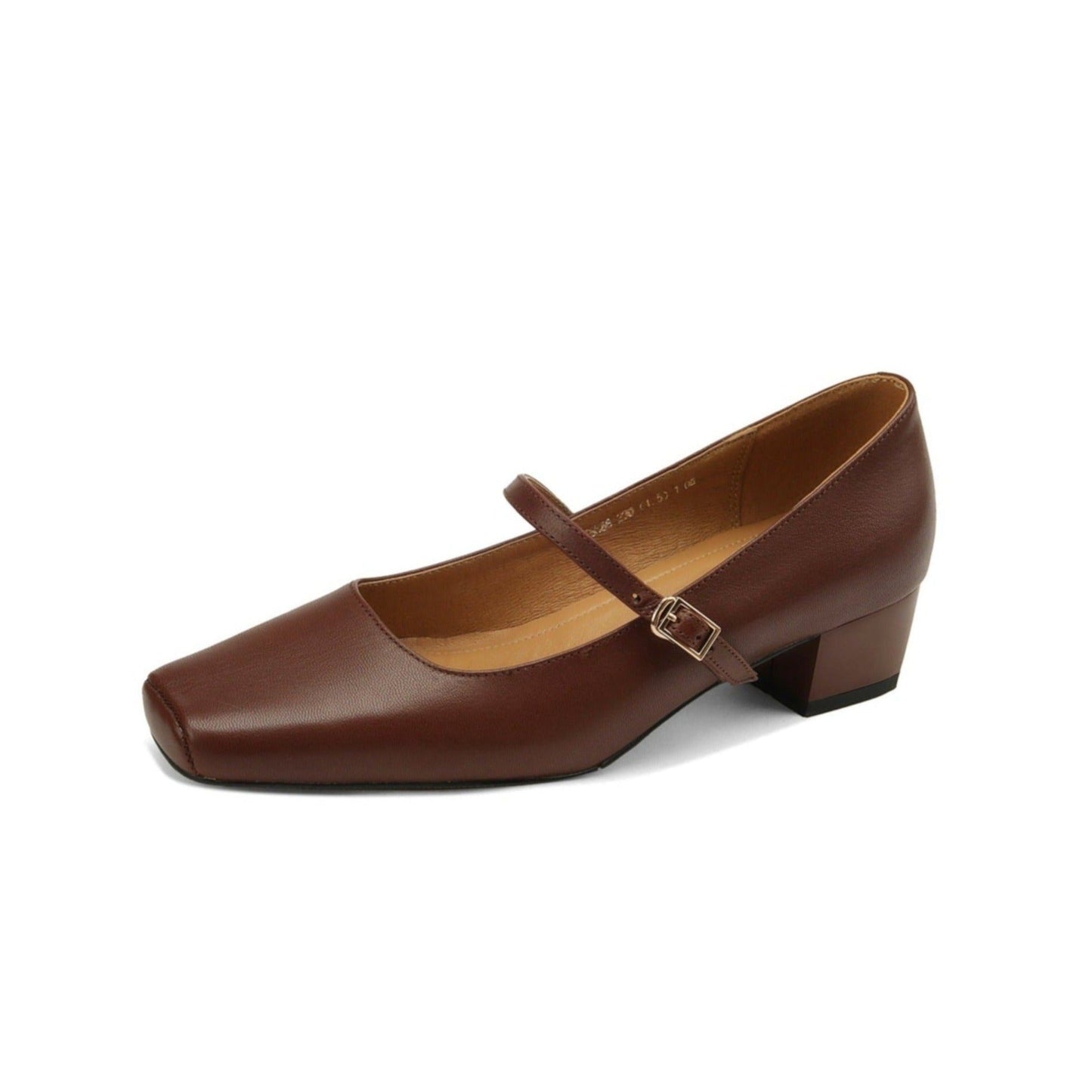 Nine Seven Women's Genuine Leather Handmade Square Toe Mid Heel Buckle Mary Jane Dress Pumps