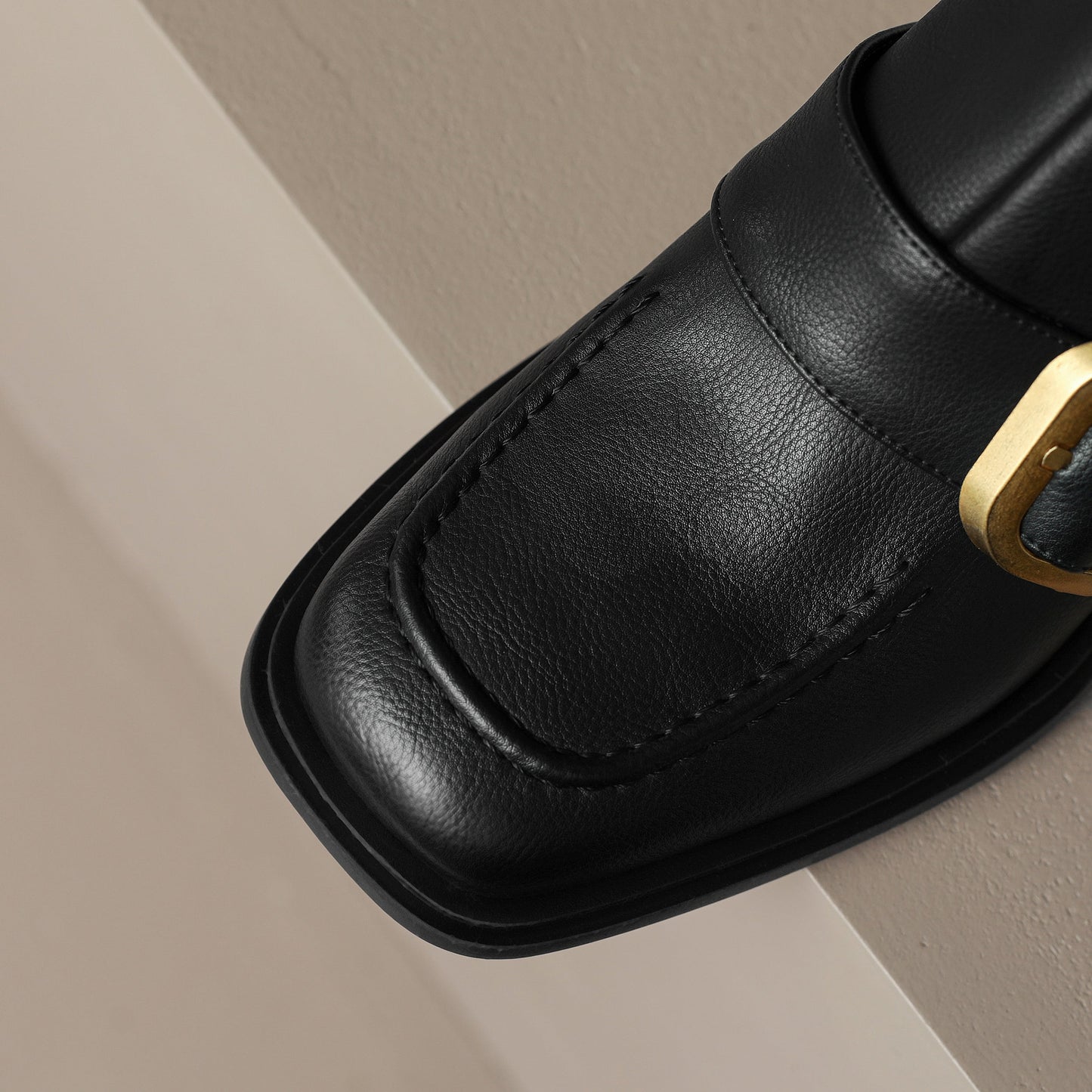 Nine Seven Handmade Women's Genuine Leather Décor Buckle Side Zipper Square Toe Mid Chunky Heel Ankle Boots