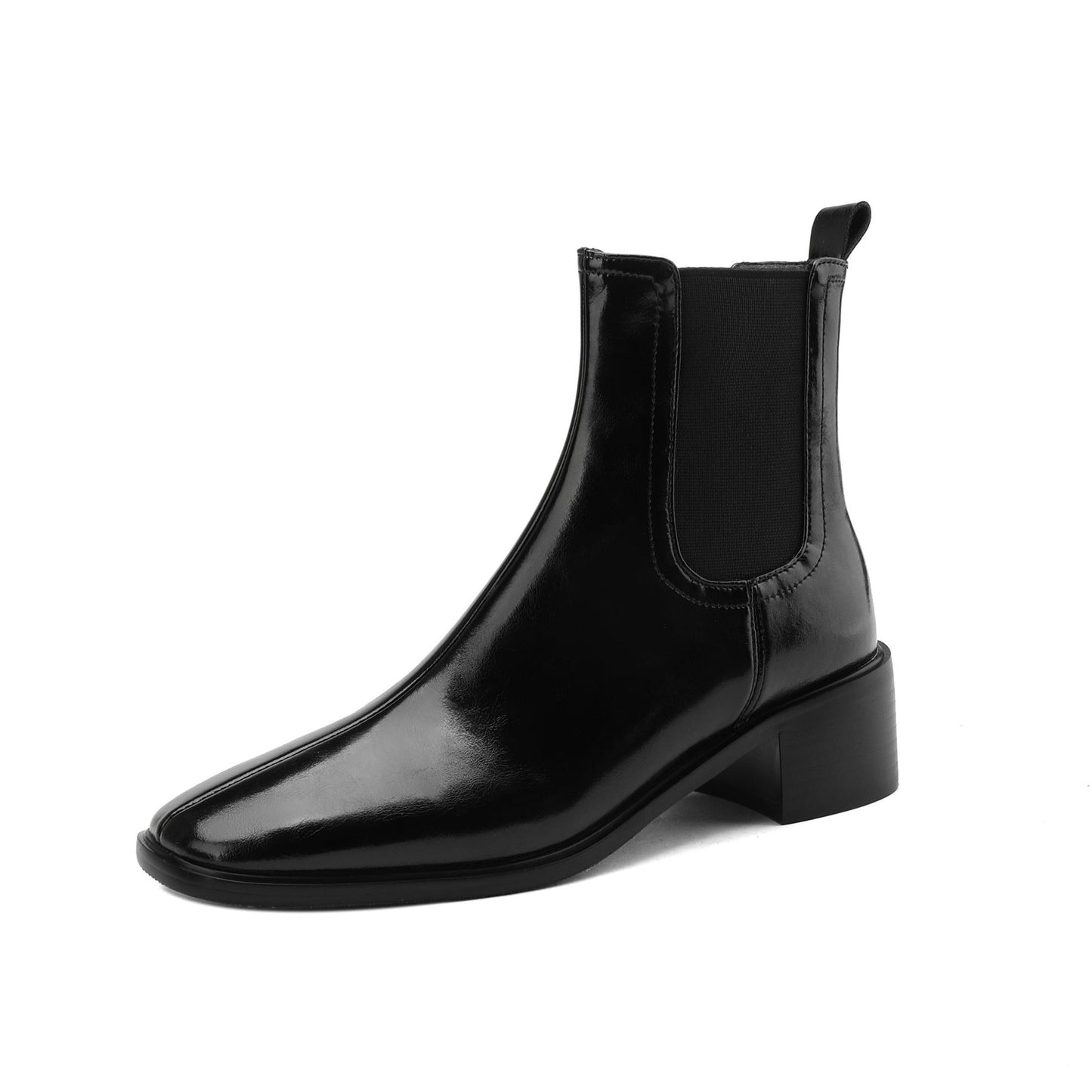 Nine Seven Women's Square Toe Genuine Leather Handmade Chunky Heels Slip On Trendy Ankle Boots