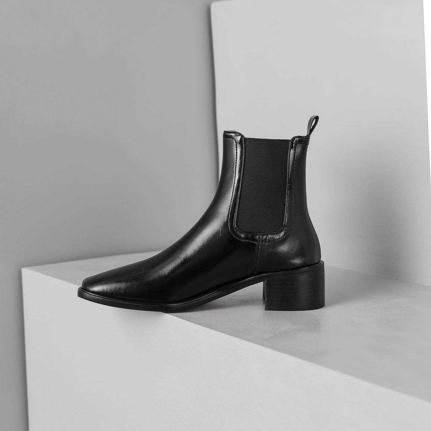 Nine Seven Women's Square Toe Genuine Leather Handmade Chunky Heels Slip On Trendy Ankle Boots