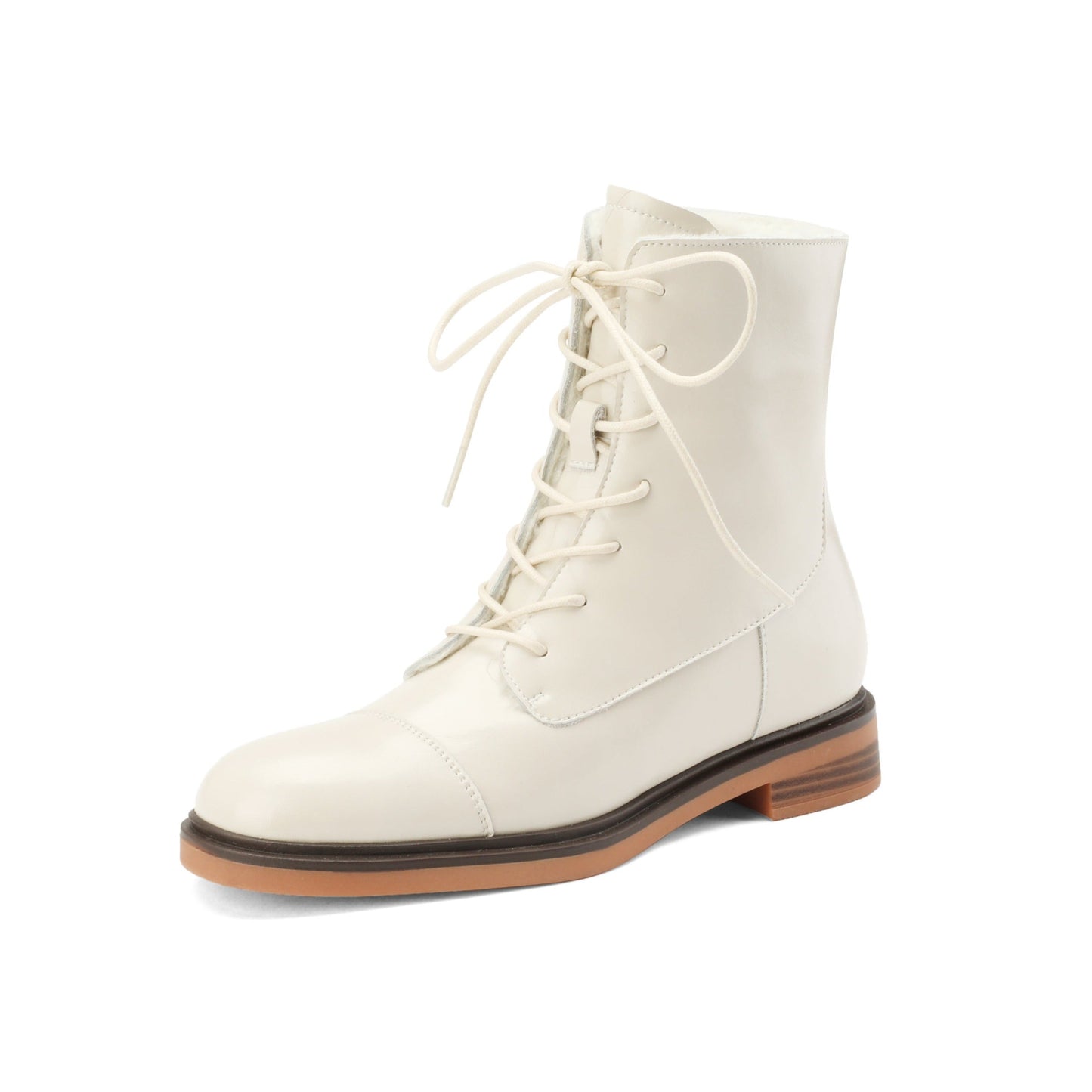 Nine Seven Handmade Women's Genuine Leather Back Zip Front Lace Up Round Toe Low Block Heel Boots