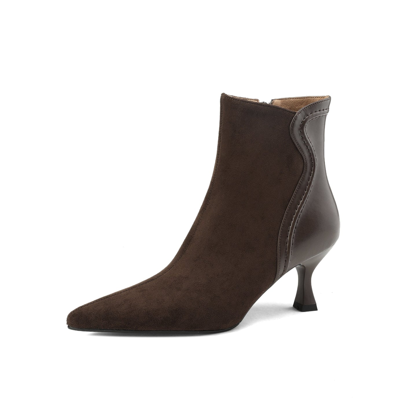 Nine Seven Handmade Women's Patchwork Leather Side Zipper Pointed Toe Sexy Kitten Heel Ankle Boots