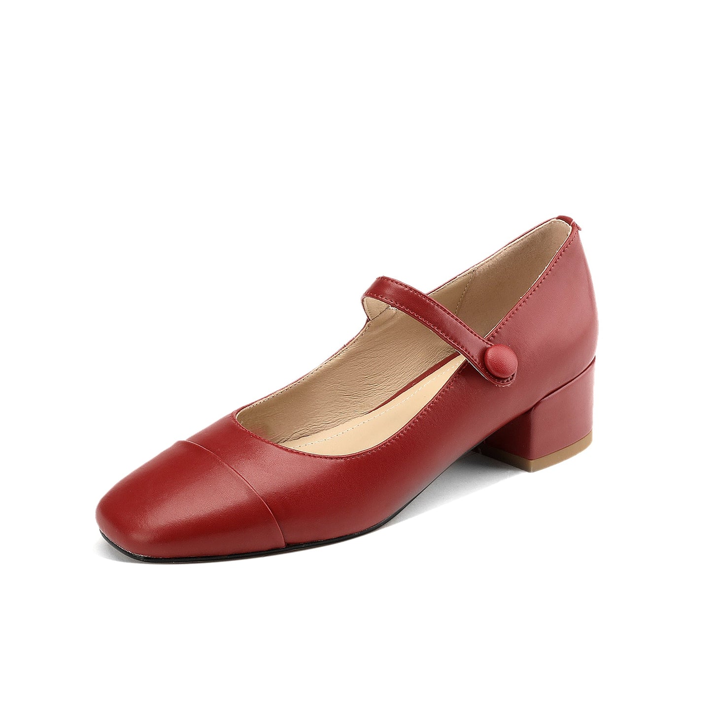 Nine Seven Handmade Women's Genuine Leather Square Toe Block Heel Stretch Band Mary Jane Pumps