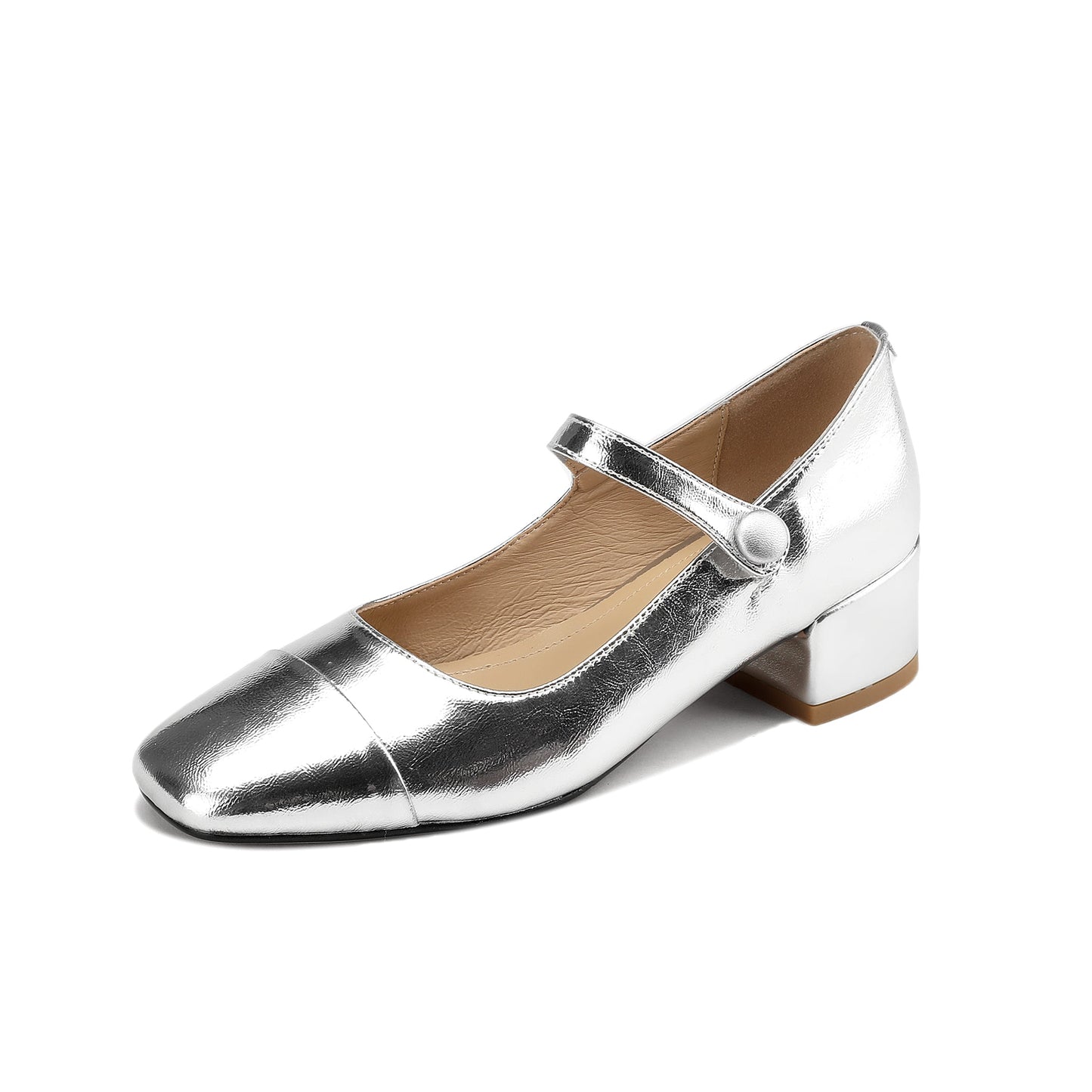 Nine Seven Handmade Women's Genuine Leather Square Toe Block Heel Stretch Band Mary Jane Pumps