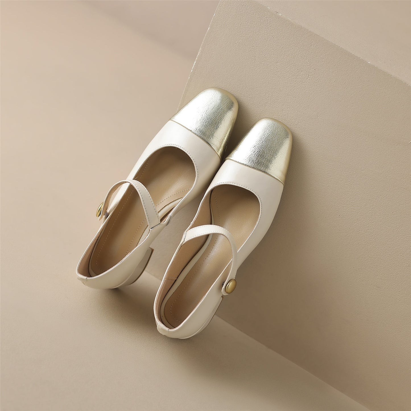 Nine Seven Handmade Women's Genuine Leather Square Toe Block Heel Stretch Band Mary Jane Pumps