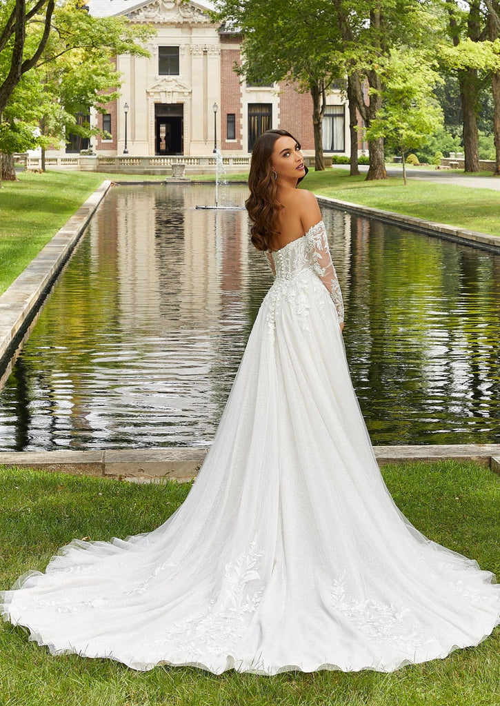 Nine Seven Tube Top Button Romantic Embroidered Floral Appliques Beads Bridal A-Line Wedding Dress Customization