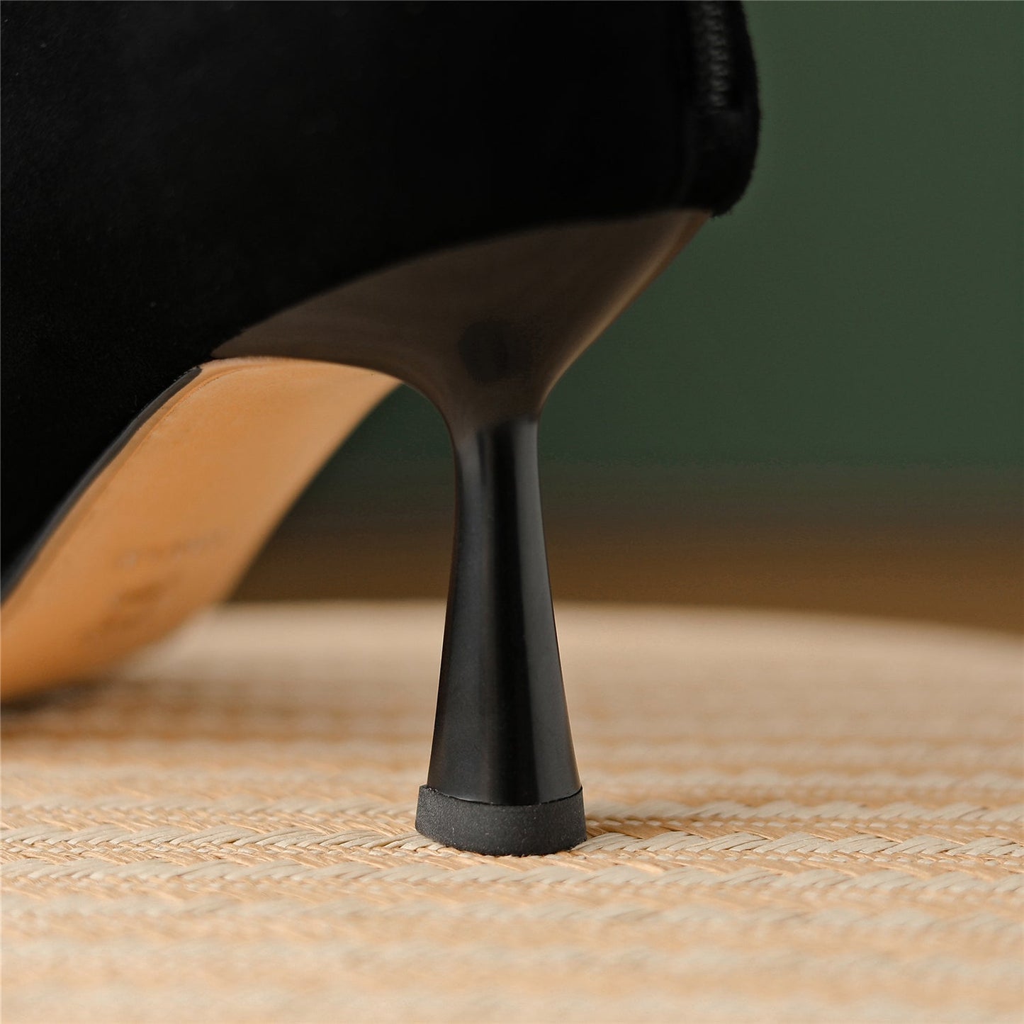 Nine Seven Handmade Women's Suede Leather Slip On Pointed Toe High Kittened Heel Back Zipper Ankle Boots