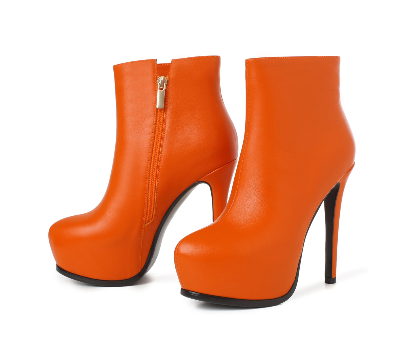 Nine Seven Women's Genuine Leather Clear Pointed Toe Handmade Side Zip Up Sexy High Stiletto Heel Ankle Booties with Platform