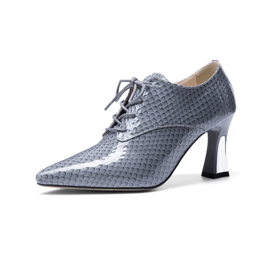 Nine Seven Women's Genuine Leather Handmade Clear Pointed Toe Sexy High Heel Lace Up Graceful Pump Shoes