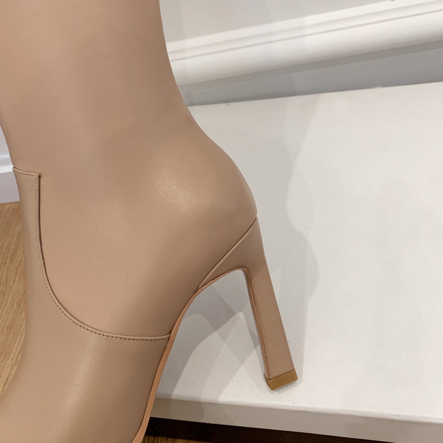 Nine Seven Women's Genuine Leather Pointed Toe Handmade Stiletto Heels Half Side Zipper Stylish Knee High Boots