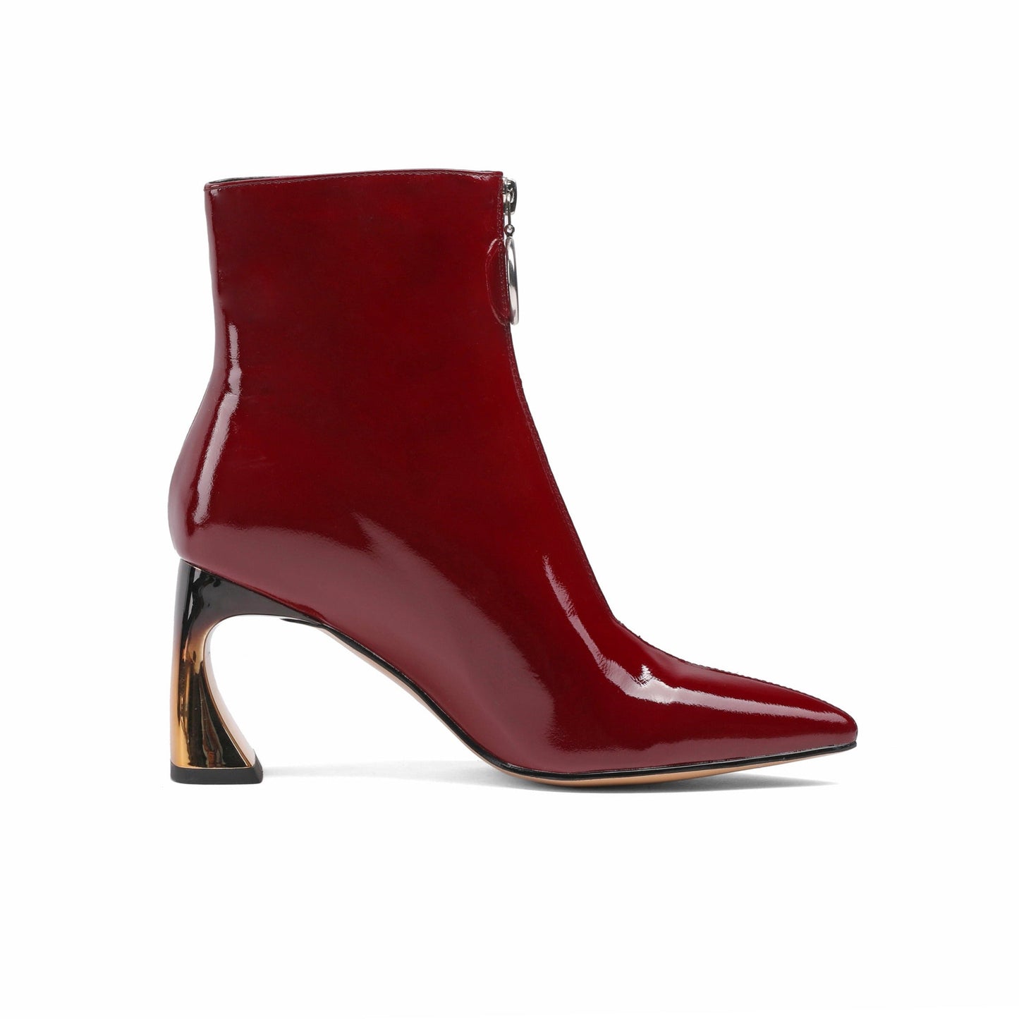 Nine Seven Women's Genuine Leather Pointed Toe Handmade Front Zip Strange Mid Heel Stylish Bootie