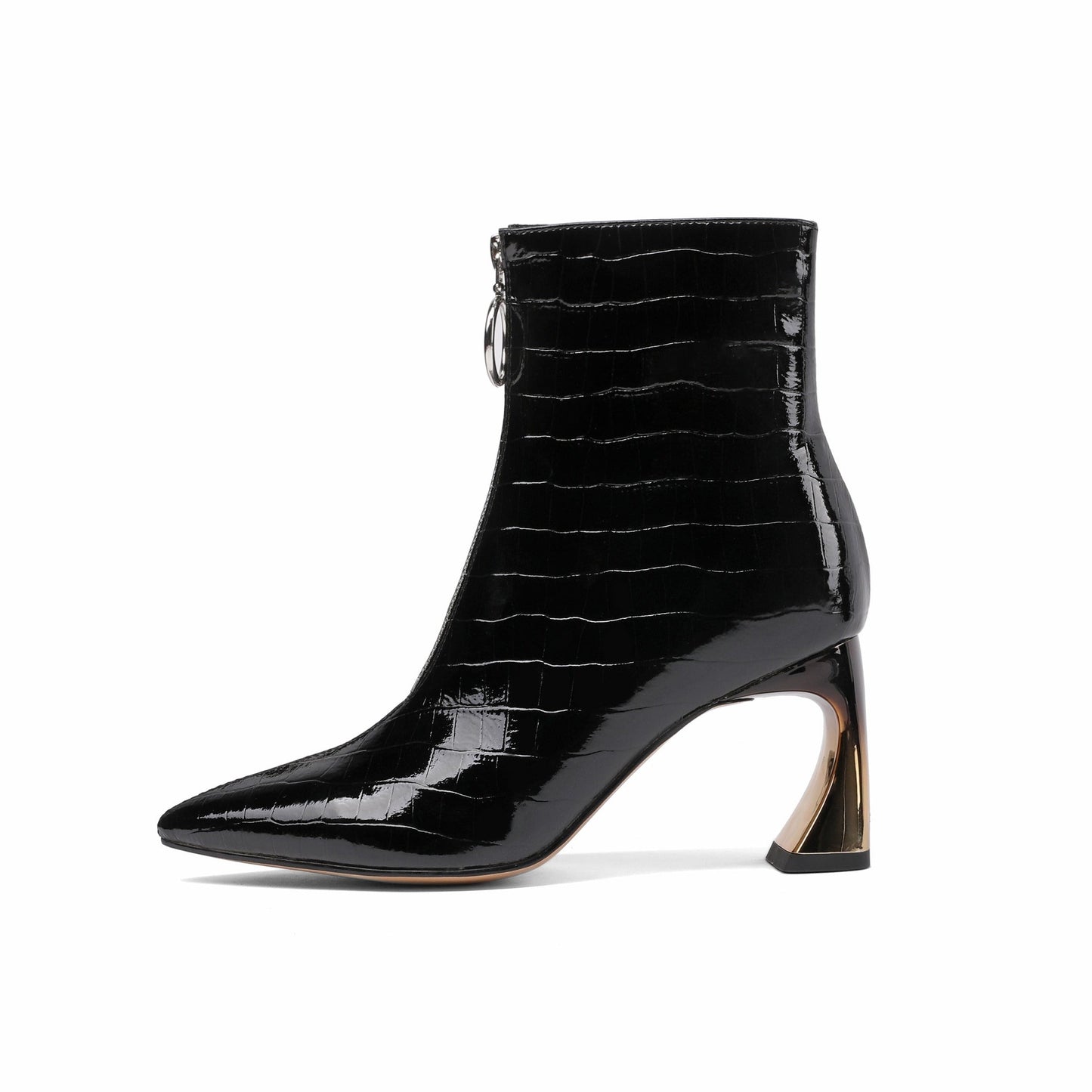 Nine Seven Women's Genuine Leather Pointed Toe Handmade Front Zip Strange Mid Heel Stylish Bootie