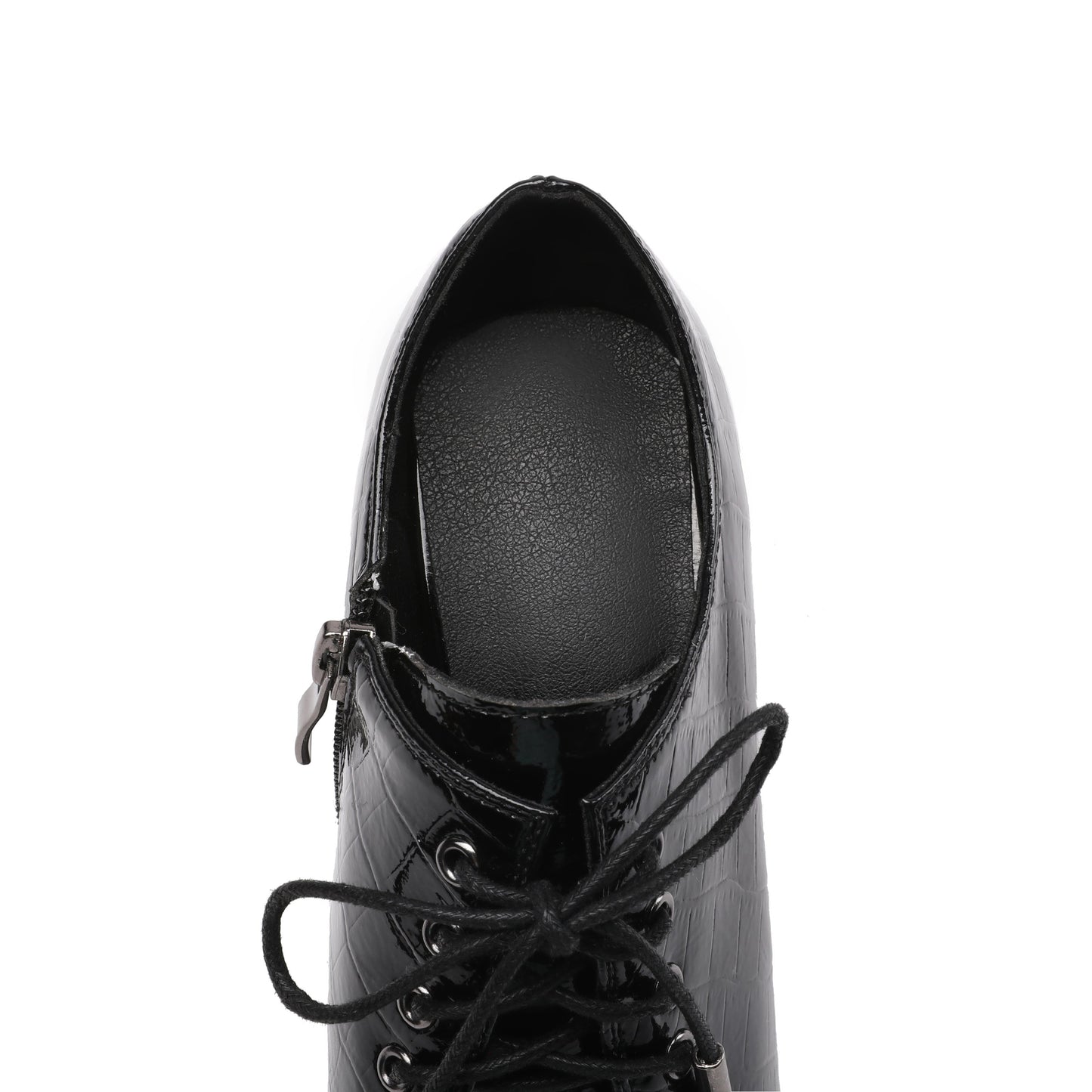 Nine Seven Patent Leather Women's Handmade Pointed Lace Up Toe High Spool Heel Side Zip Retro Pumps