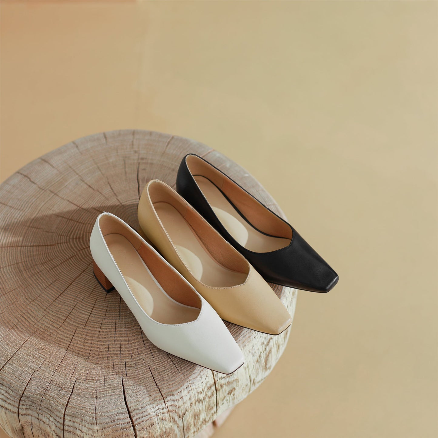 Nine Seven Women's Square Toe Genuine Leather Handamde Low Chunky Heel Casual Loafers