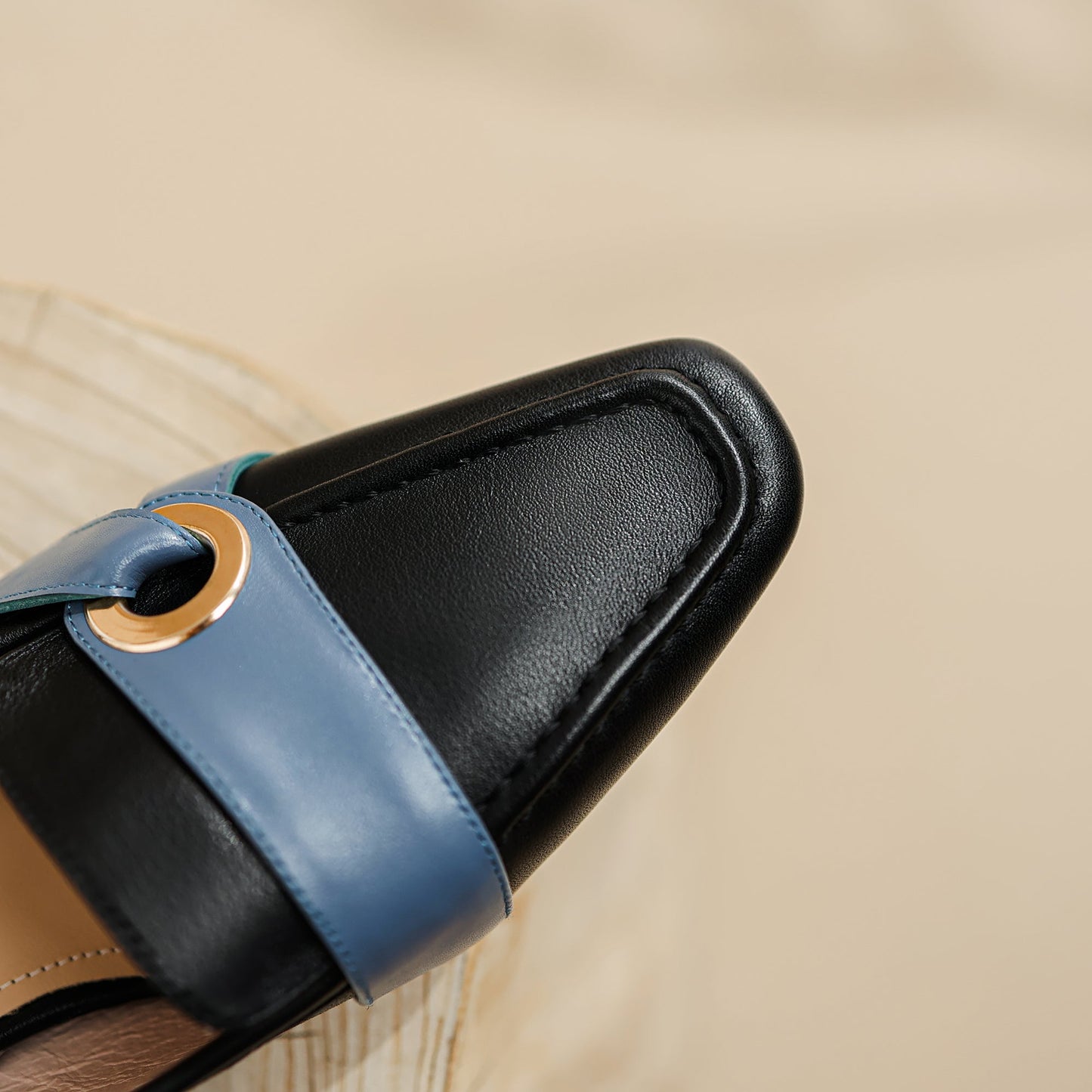 Nine Seven Women's Square Toe Genuine Leather Handmade Low Heels Slip On Casual Pumps Shoes