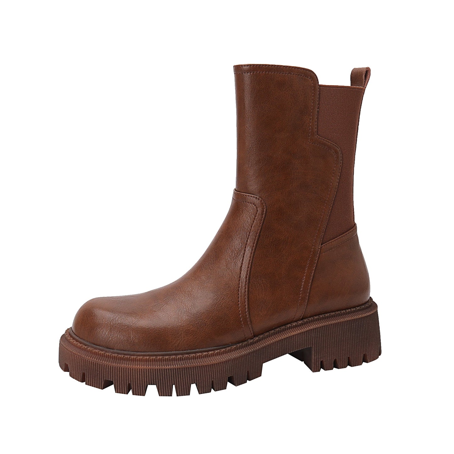 Nine Seven Women's Genuine Leather Handmade Round Toe Side Zip Up Mid Block Heel Mid Calf Boots