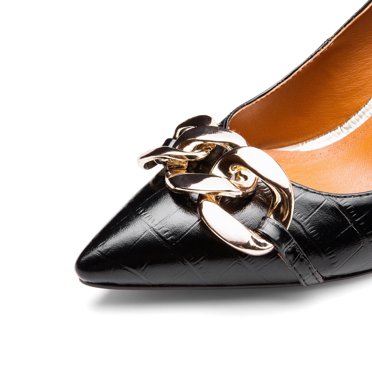 Nine Seven Women's Genuine Leather Handmade Pointed Toe Sexy Mental High Kitten Heel Slip On Loafer Pumps with Mental Pattern Decor