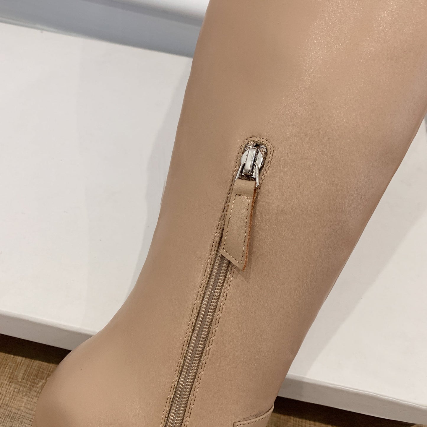 Nine Seven Women's Genuine Leather Pointed Toe Handmade Stiletto Heels Half Side Zipper Stylish Knee High Boots