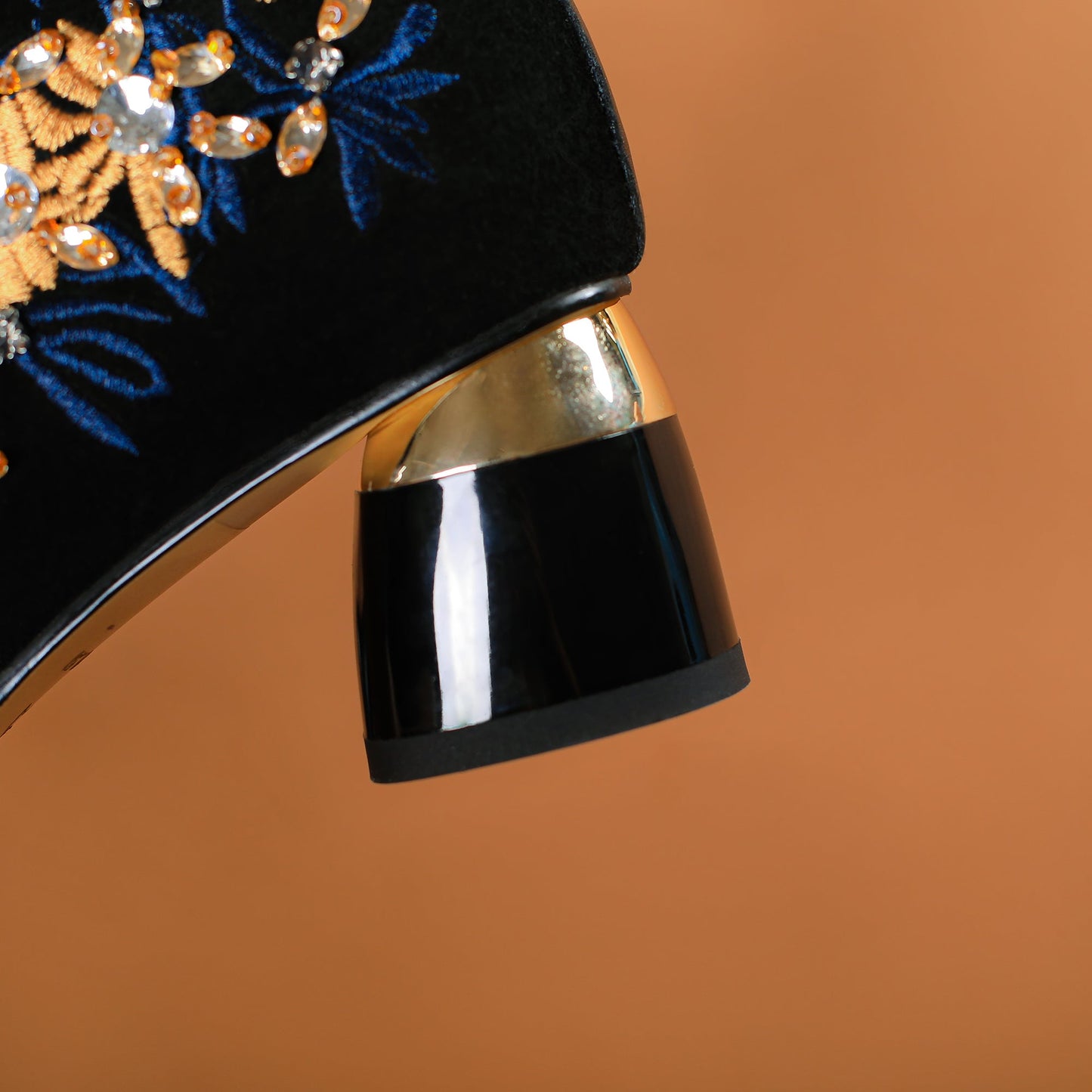 Nine Seven Handmade Women's Suede Leather Stitching Ethnic Embroidered Floral Round Toe Mid Chunky Heel Side Zipper Ankle Boots