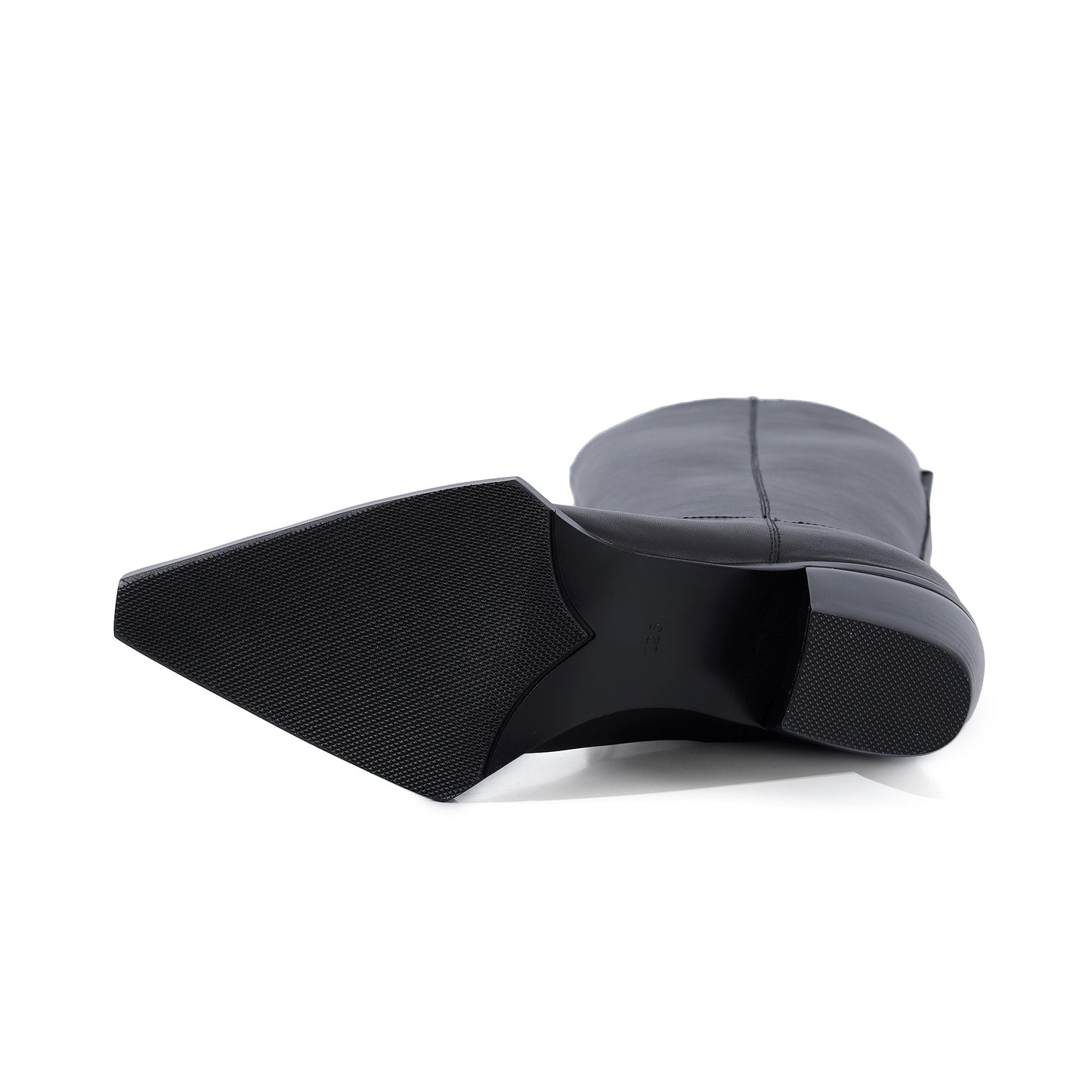 Nine Seven Women's Handmade Genuine Leather Classic Pointed Toe Mid Block Heel Slip Up Weatern Style Knee High Boots