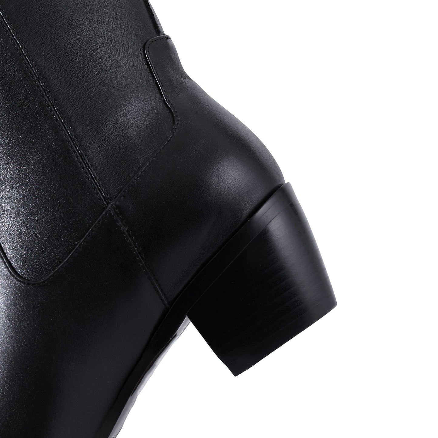 Nine Seven Women's Handmade Genuine Leather Classic Pointed Toe Mid Block Heel Slip Up Weatern Style Knee High Boots