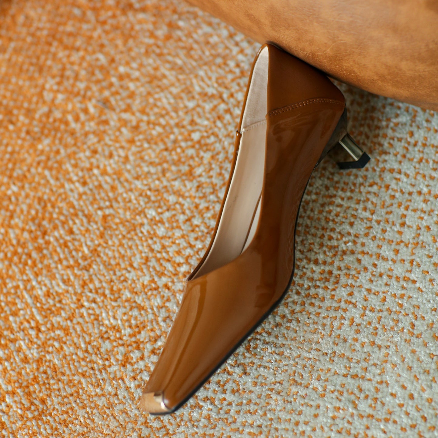 Nine Seven Women's Patent Leather Handmade Low Heel Mental Square Toe Slip On Vintage Loafer Pumps